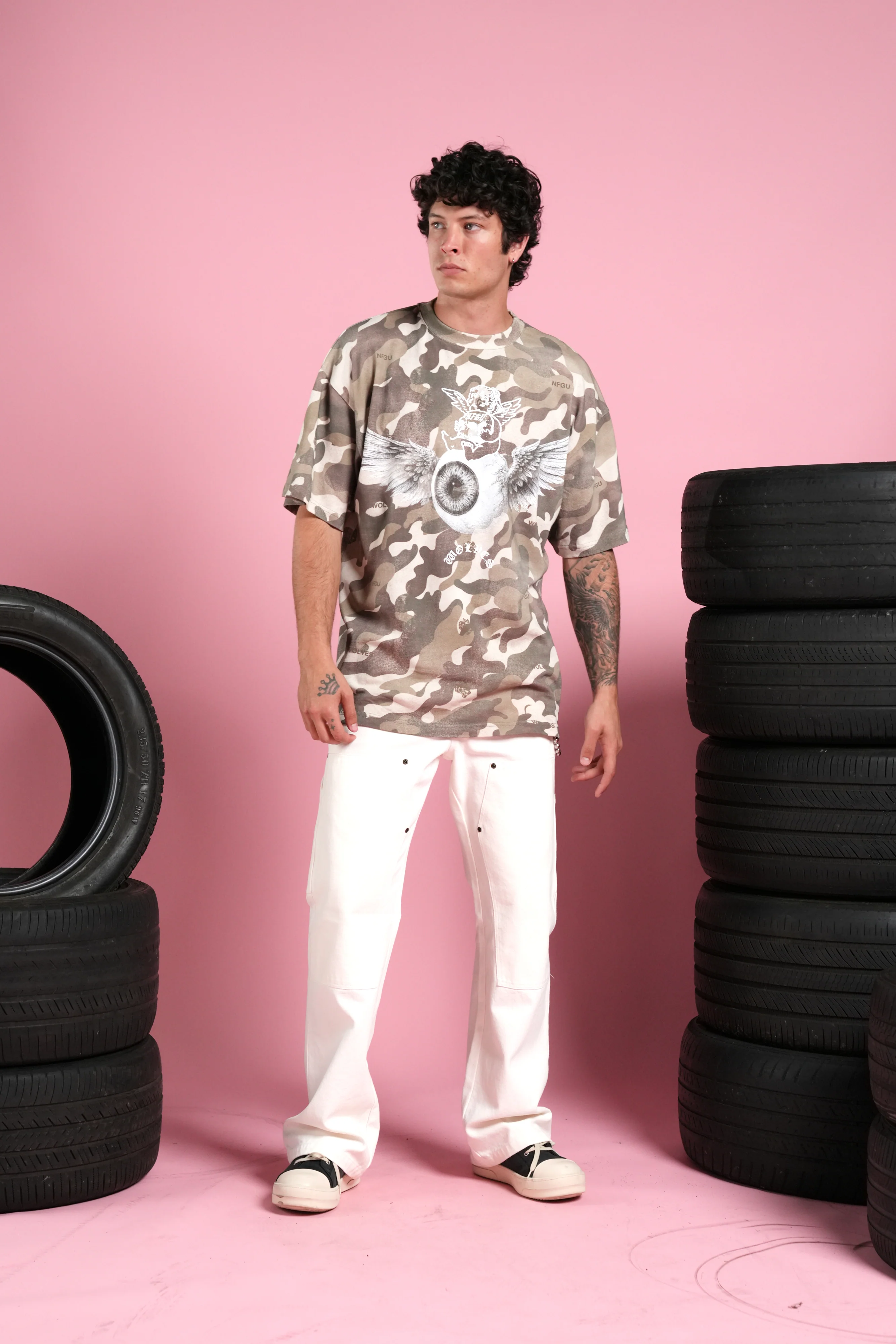 Flight Club V2 Premium Oversized Tee in Dsvd Green Camo - Image 6