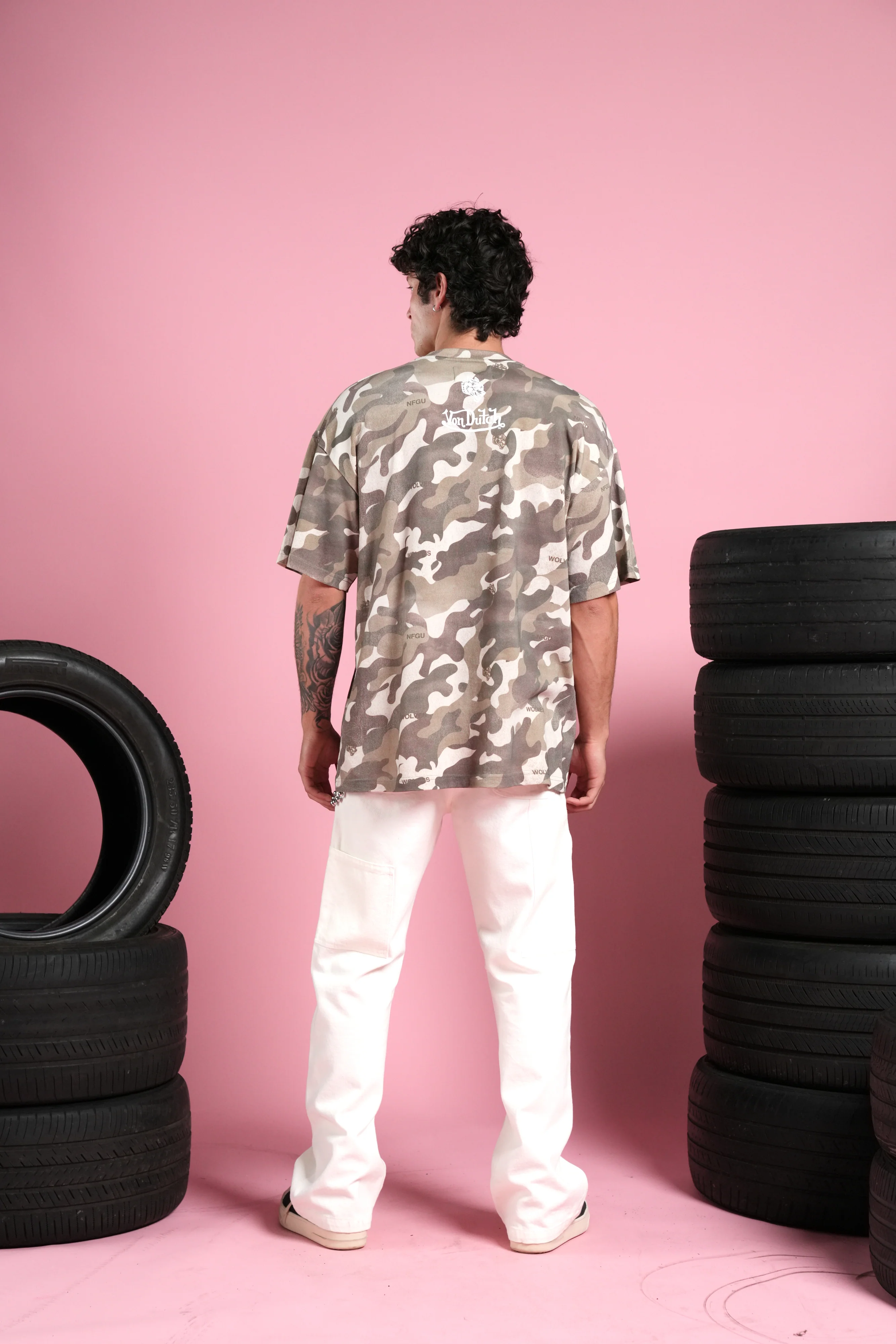 Flight Club V2 Premium Oversized Tee in Dsvd Green Camo - Image 7