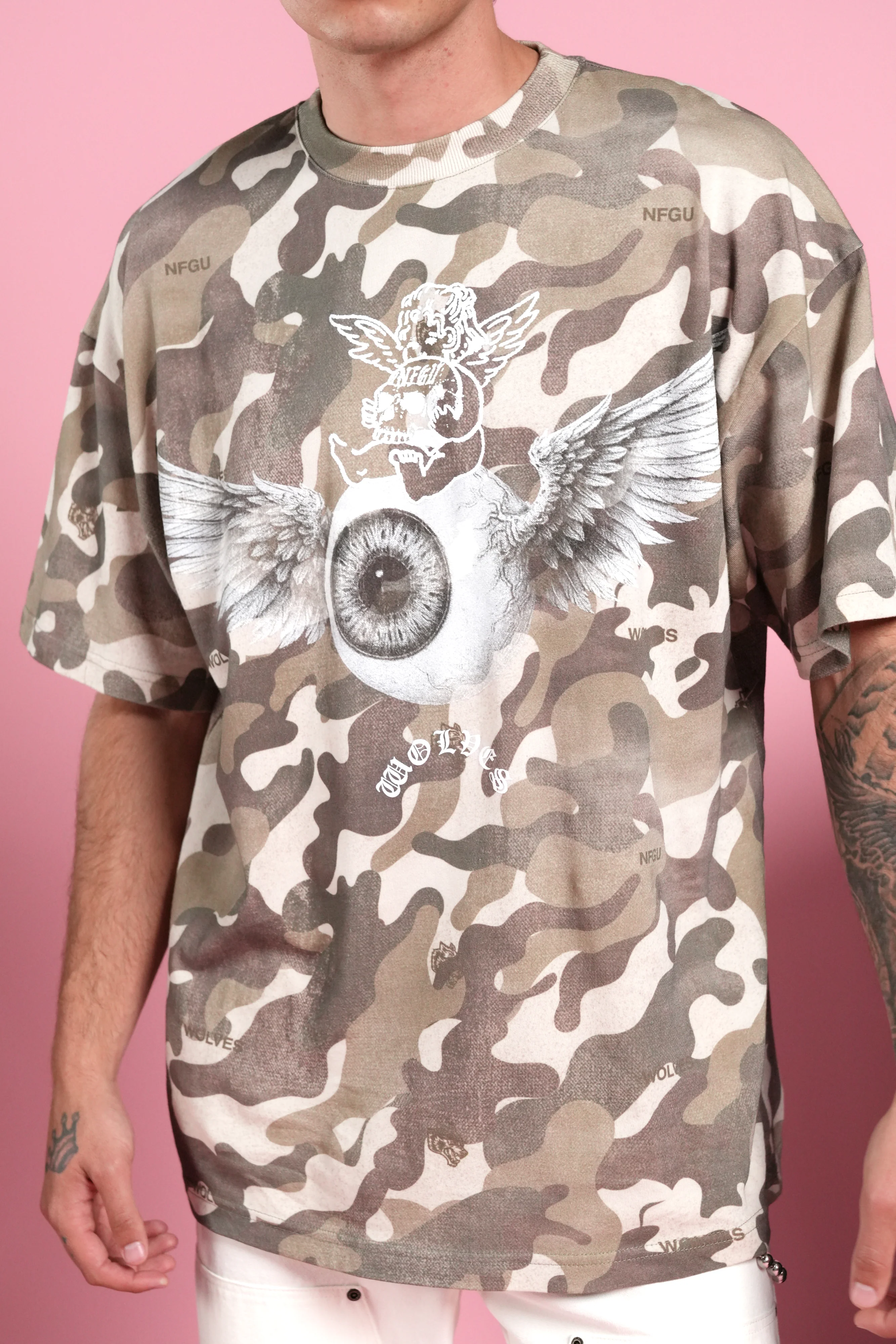 Flight Club V2 Premium Oversized Tee in Dsvd Green Camo - Image 8