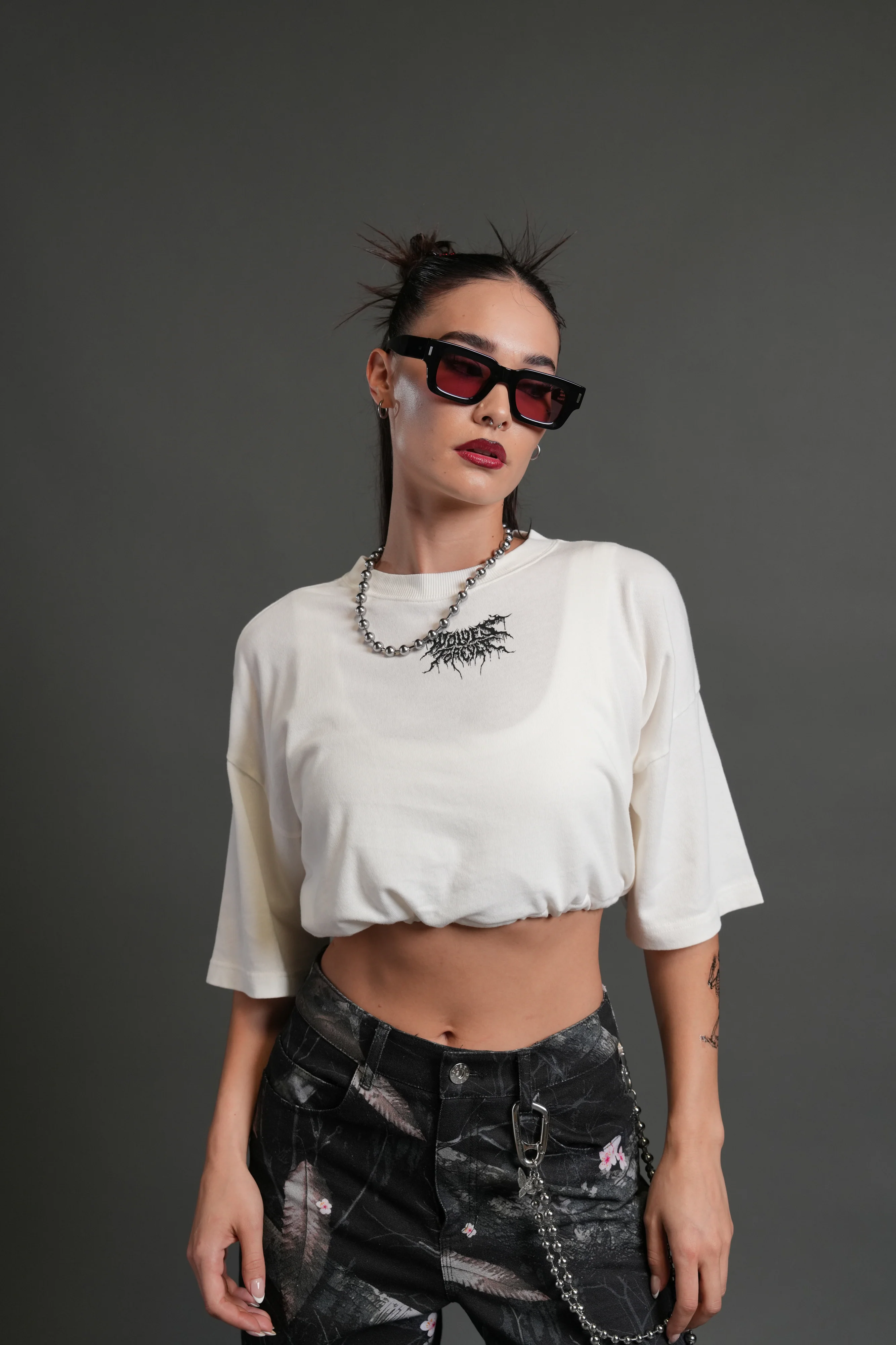 Forged From Iron Bungee Cropped Tee in Cream