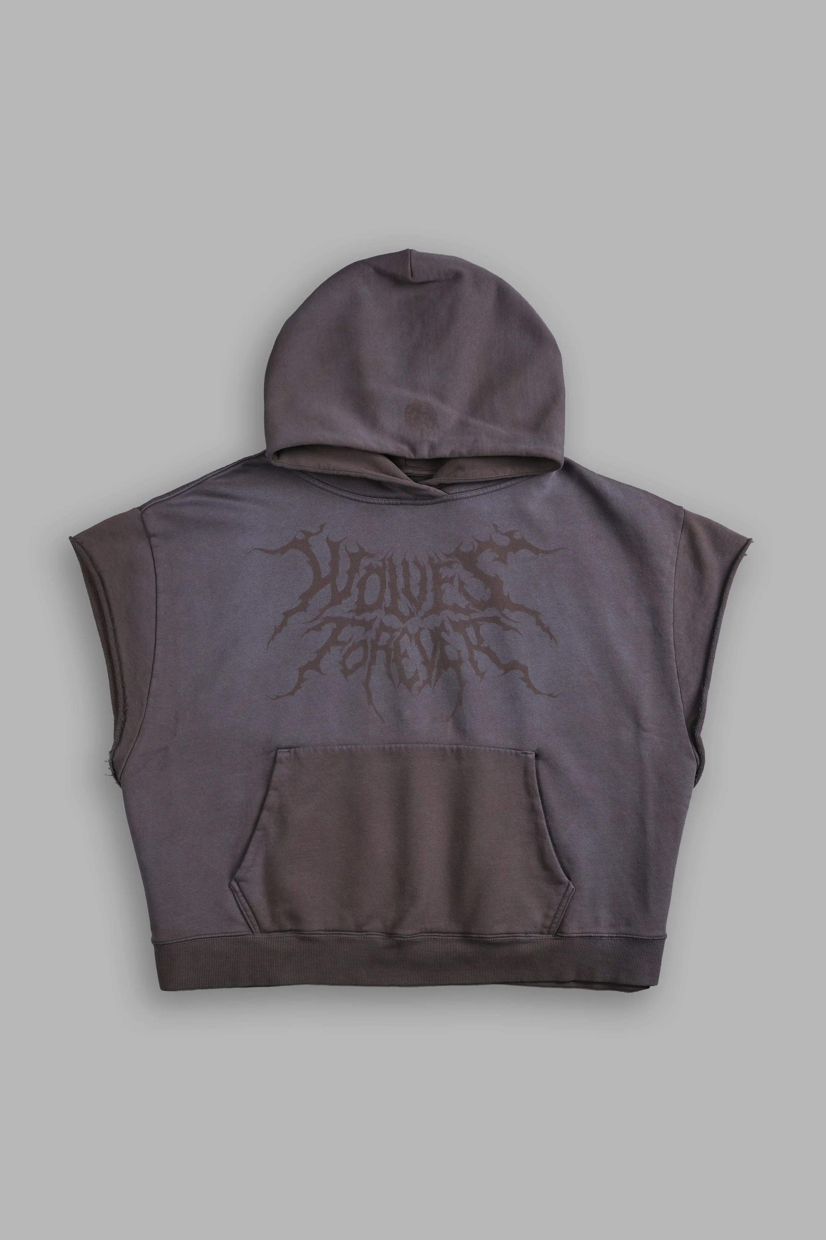 Forged From Iron Grunge Gage Cap Sleeve Hoodie in Darc Brown Horizon Sun Fade