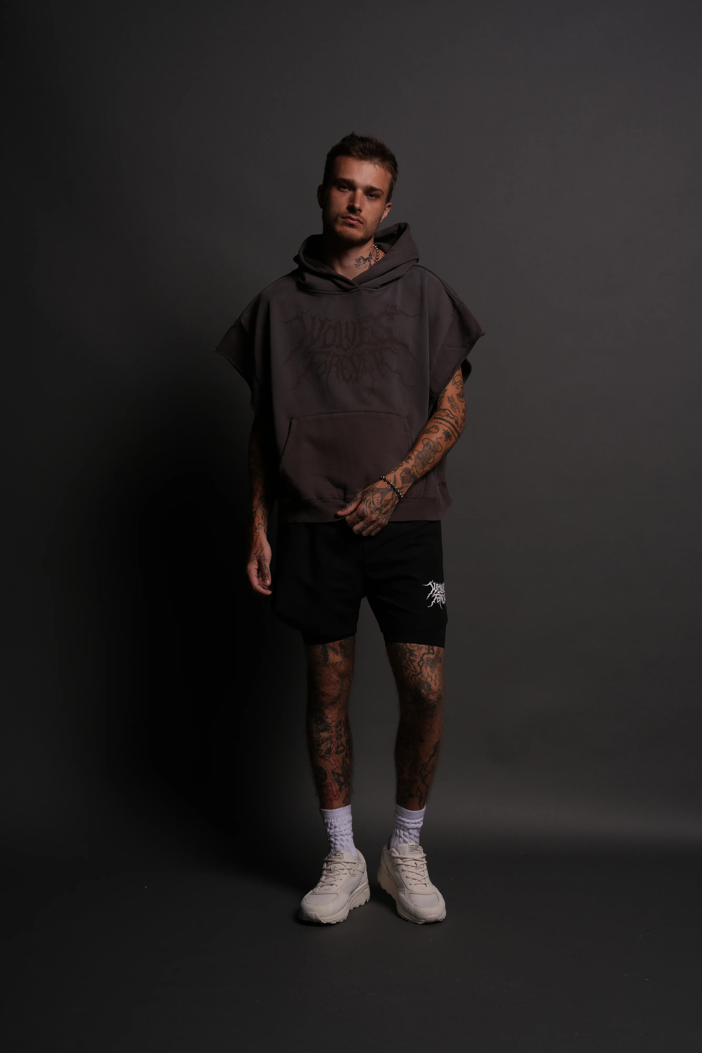 Forged From Iron Grunge Gage Cap Sleeve Hoodie in Darc Brown Horizon Sun Fade - Image 5