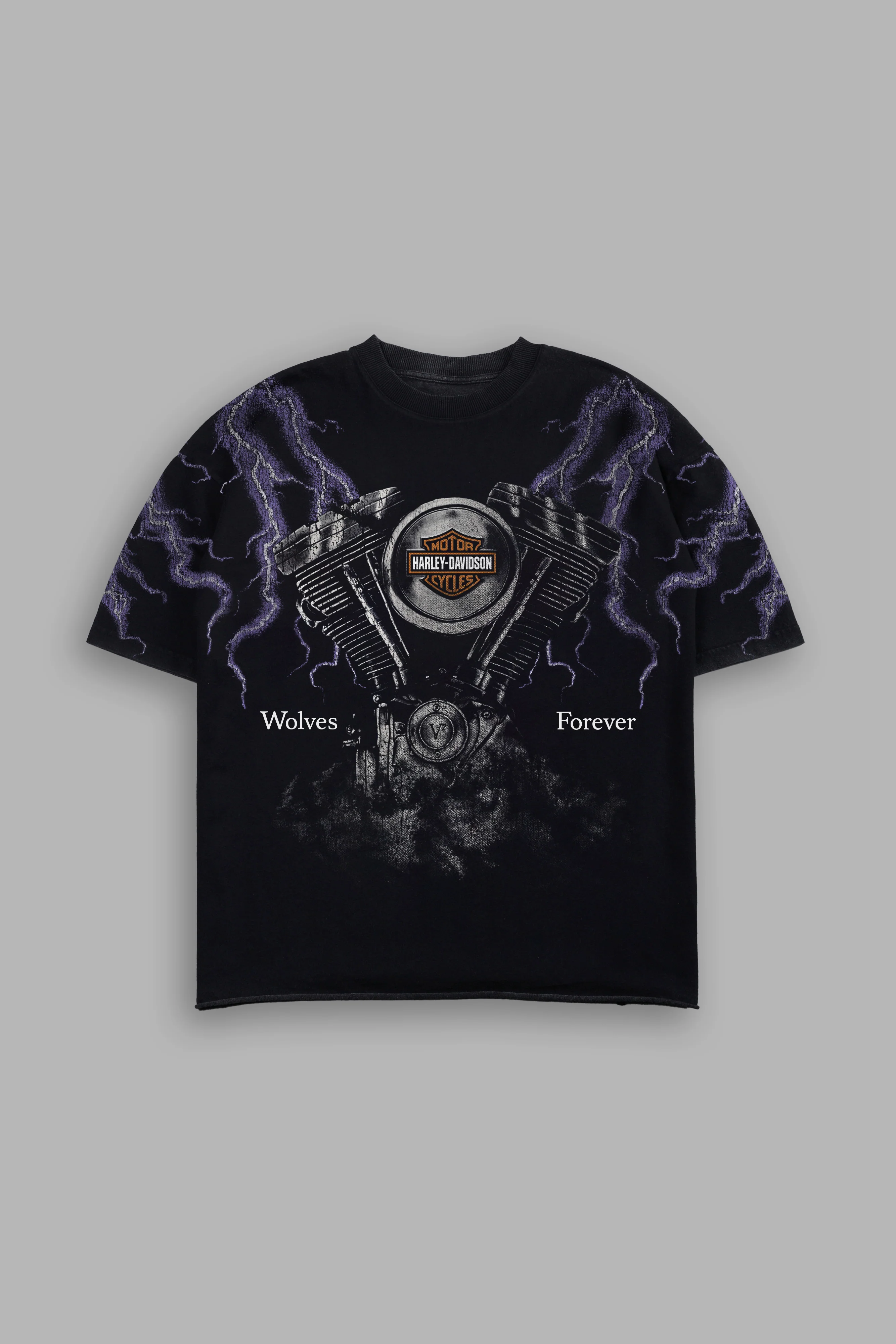 Forged In Lightning Grunge Mid Length Raw Hem Tee in Black Drift Wash