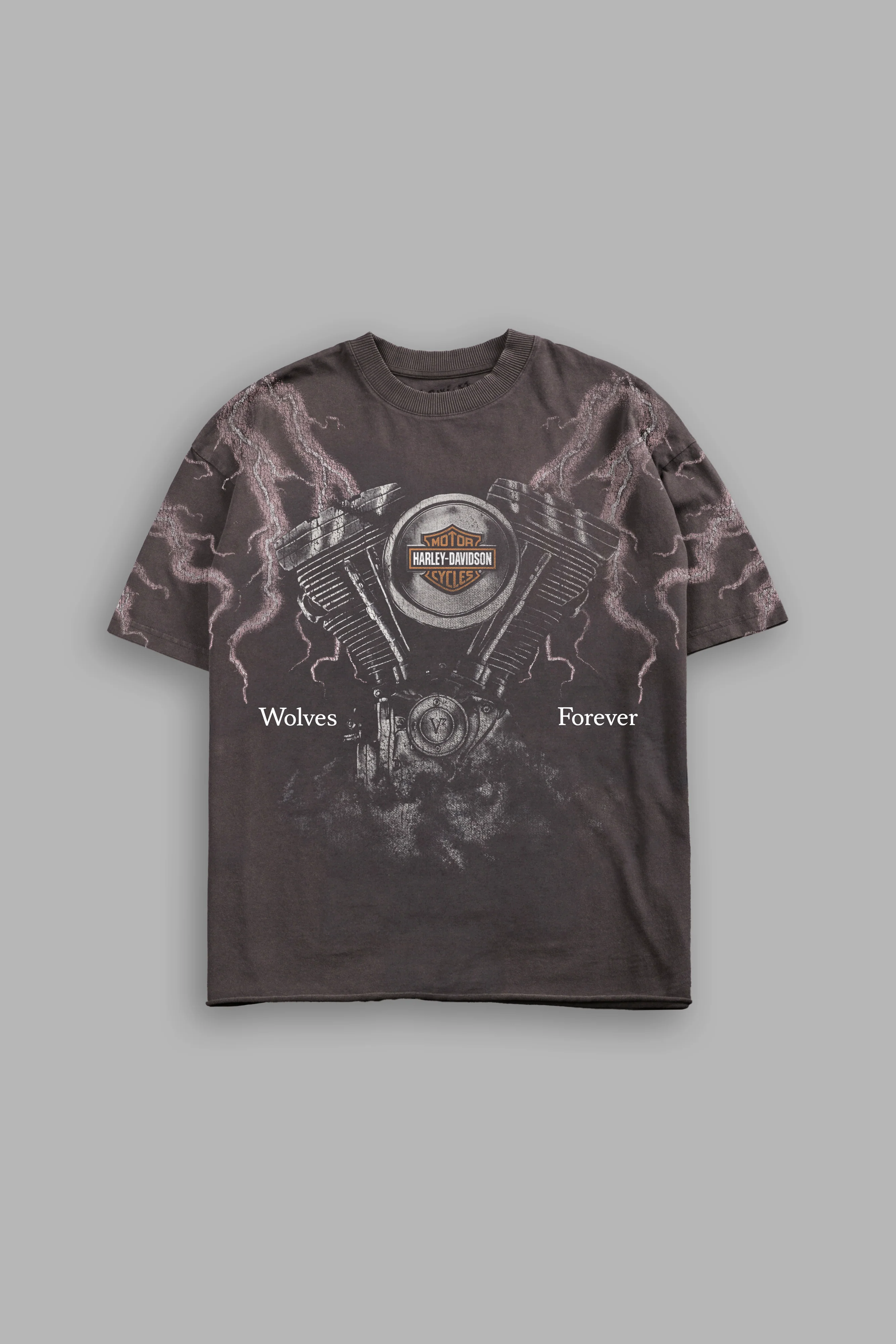 Forged In Lightning Grunge Mid Length Raw Hem Tee in Darc Brown Drift Wash