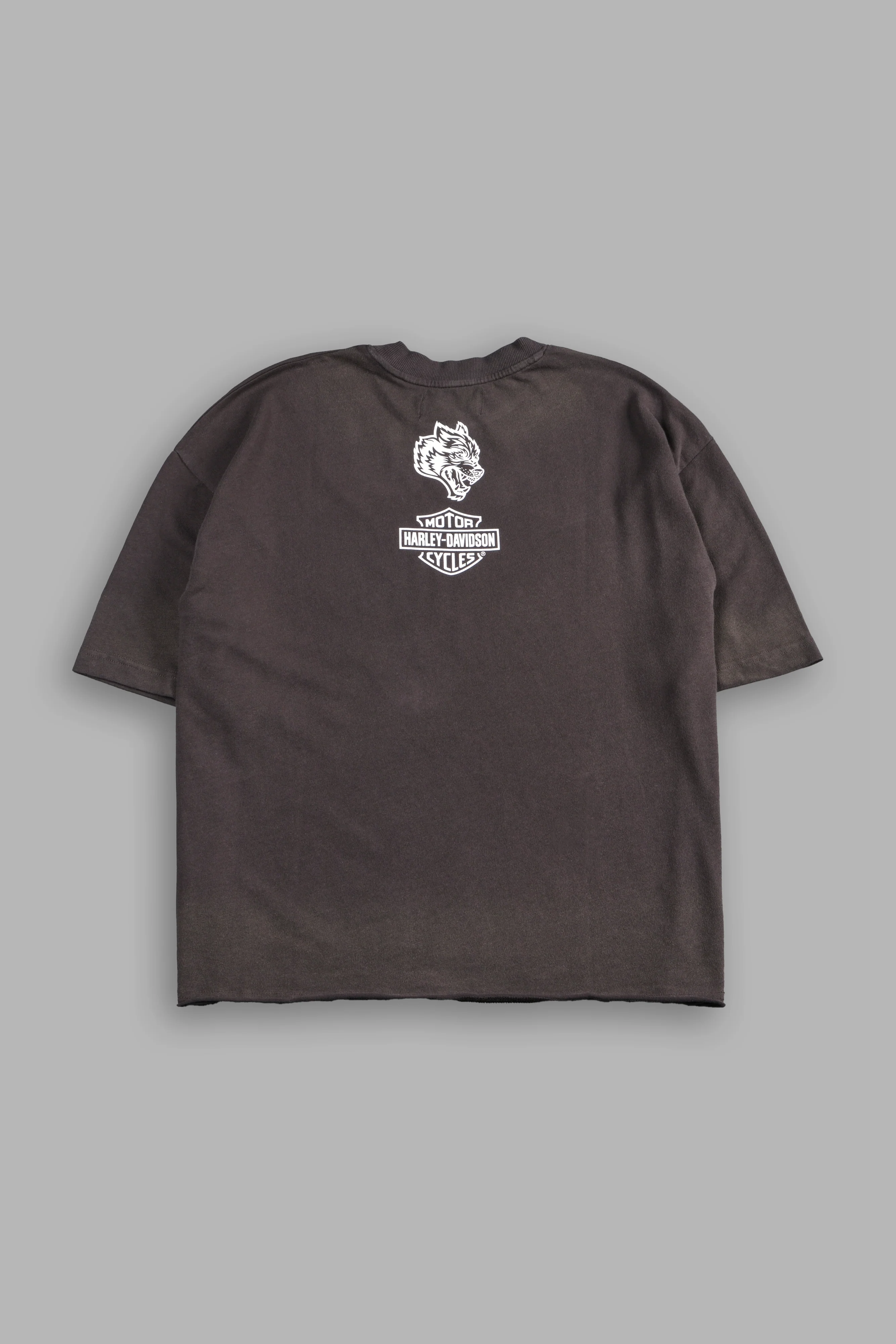 H-D Eagle And Skull Premium Raw Hem Box Cut Tee in Darc Brown Drift Wash - Image 2