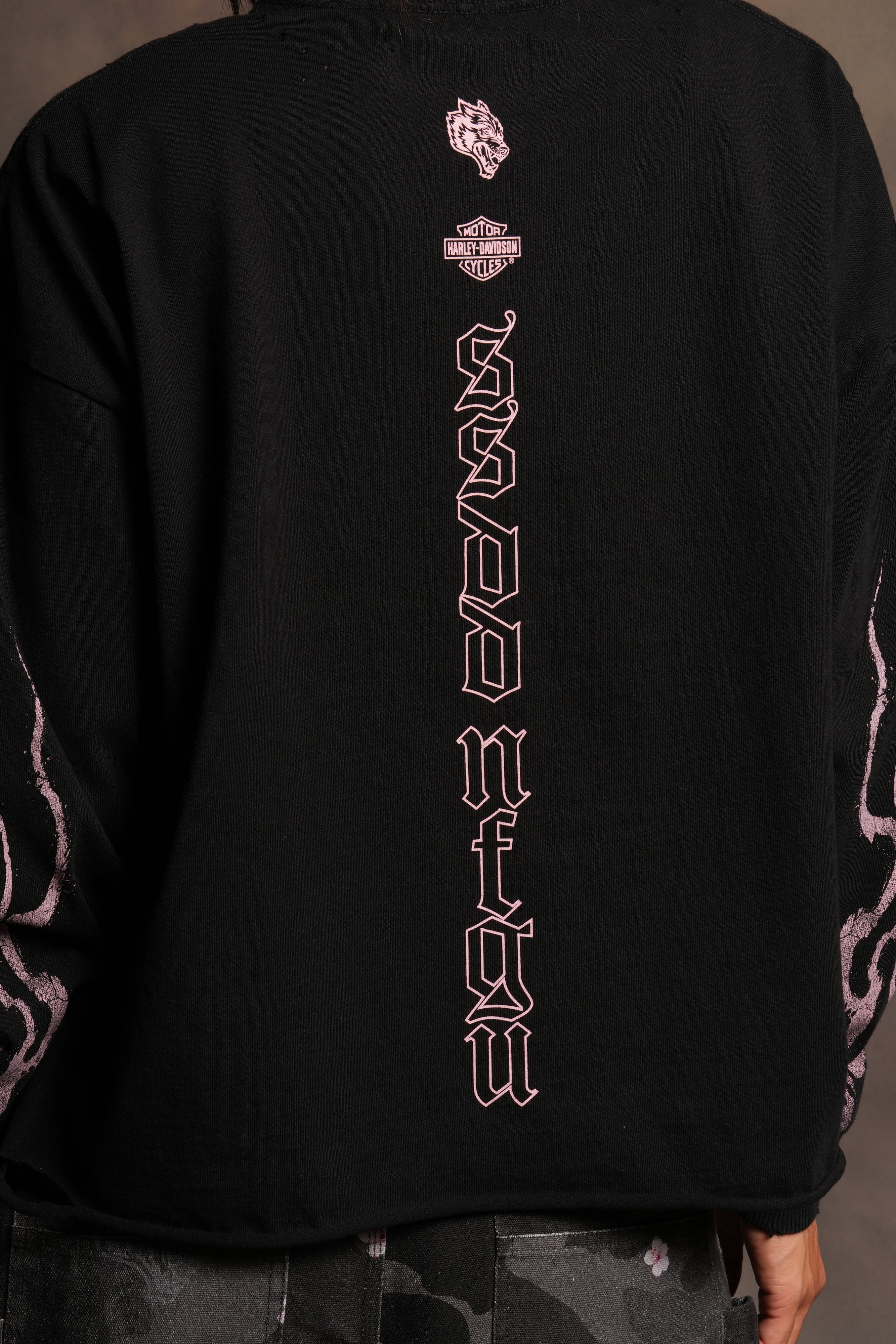 H-D Moth Inferno Distressed Grunge Box Cut Ls Tee in Black - Image 5