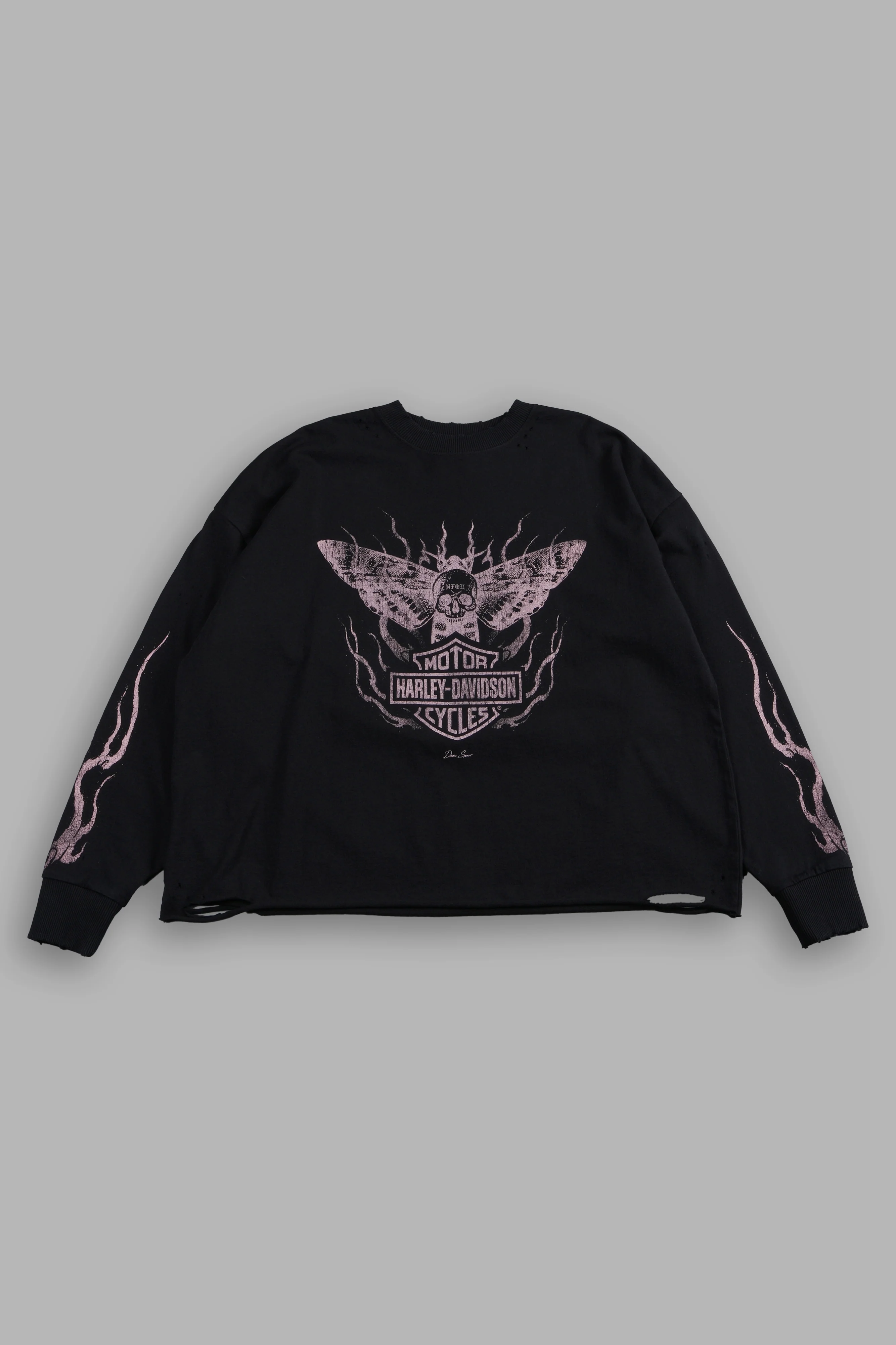 H-D Moth Inferno Distressed Grunge Box Cut Ls Tee in Black - Image 6