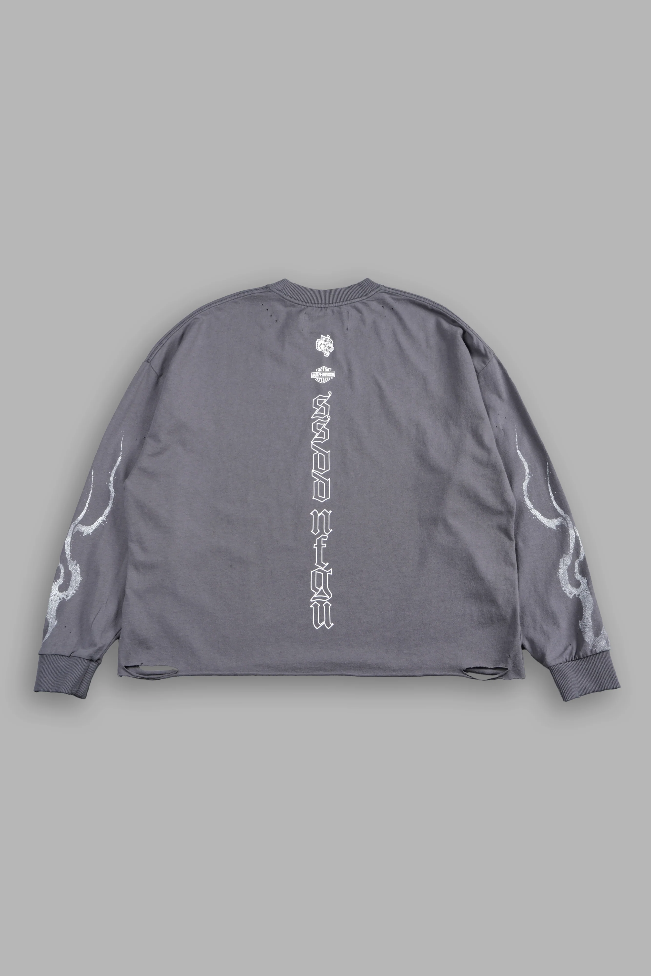 H-D Moth Inferno Distressed Grunge Box Cut Ls Tee in Slate Gray - Image 2
