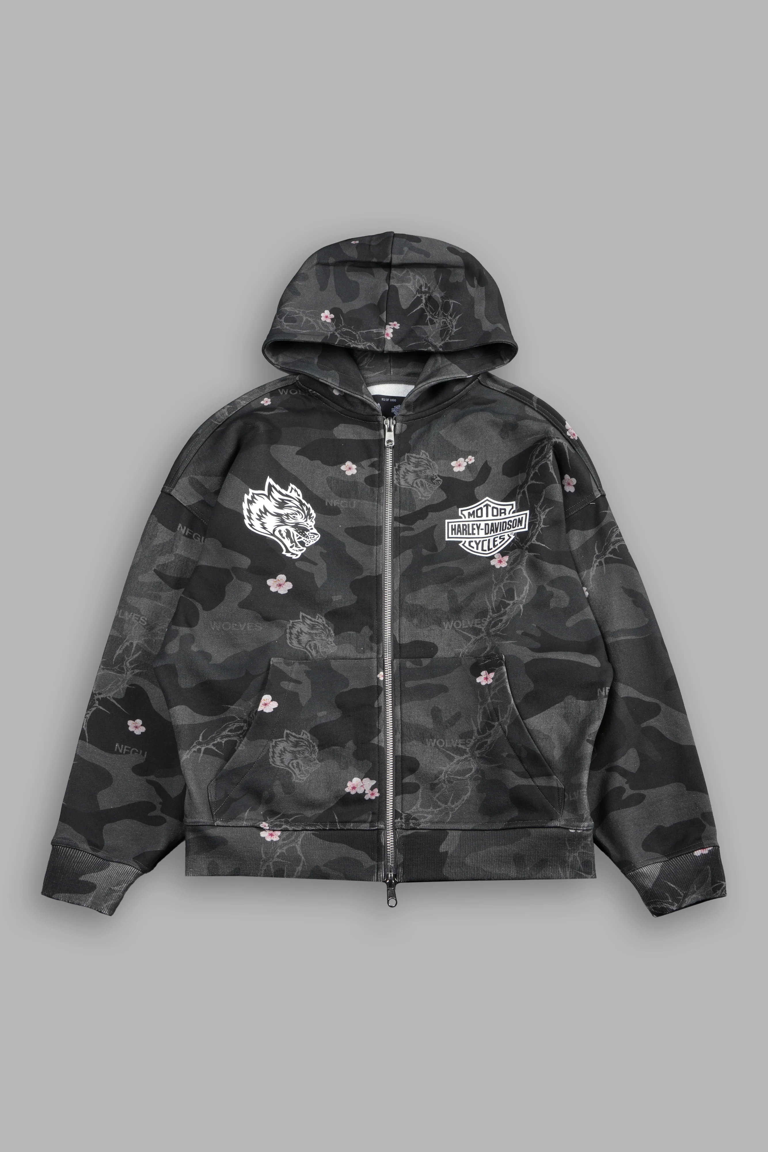 H-D Wolves Anya Double Zip Hoodie in Warrior In A Garden Black Camo - Image 4