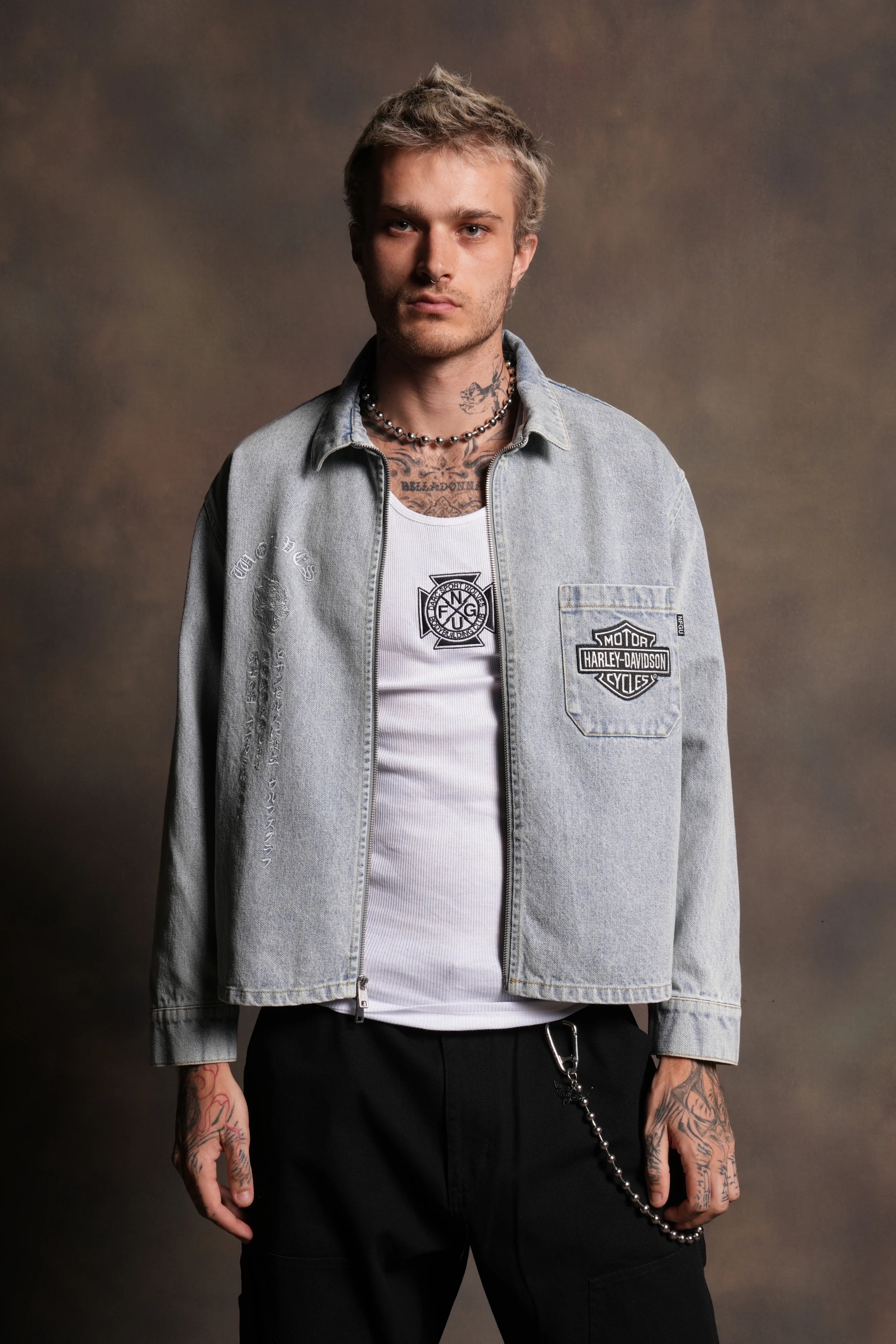 H-D Wolves Inferno Ls Denim Vince Shirt in Light Wash - Image 5