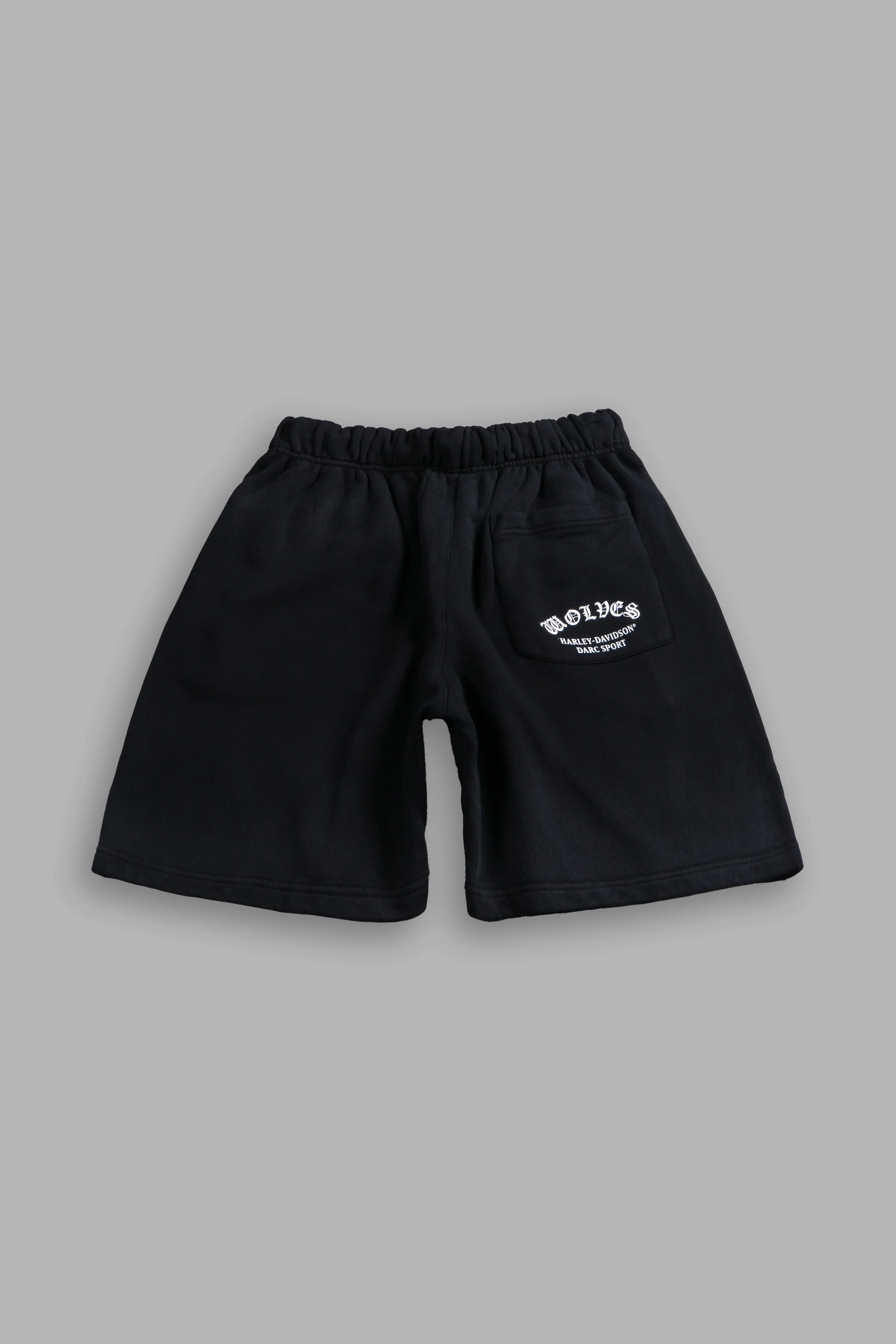 Harley-Davidson Wolves Oversized Post Lounge Sweat Shorts V2 in Black Drift Wash - Image 3