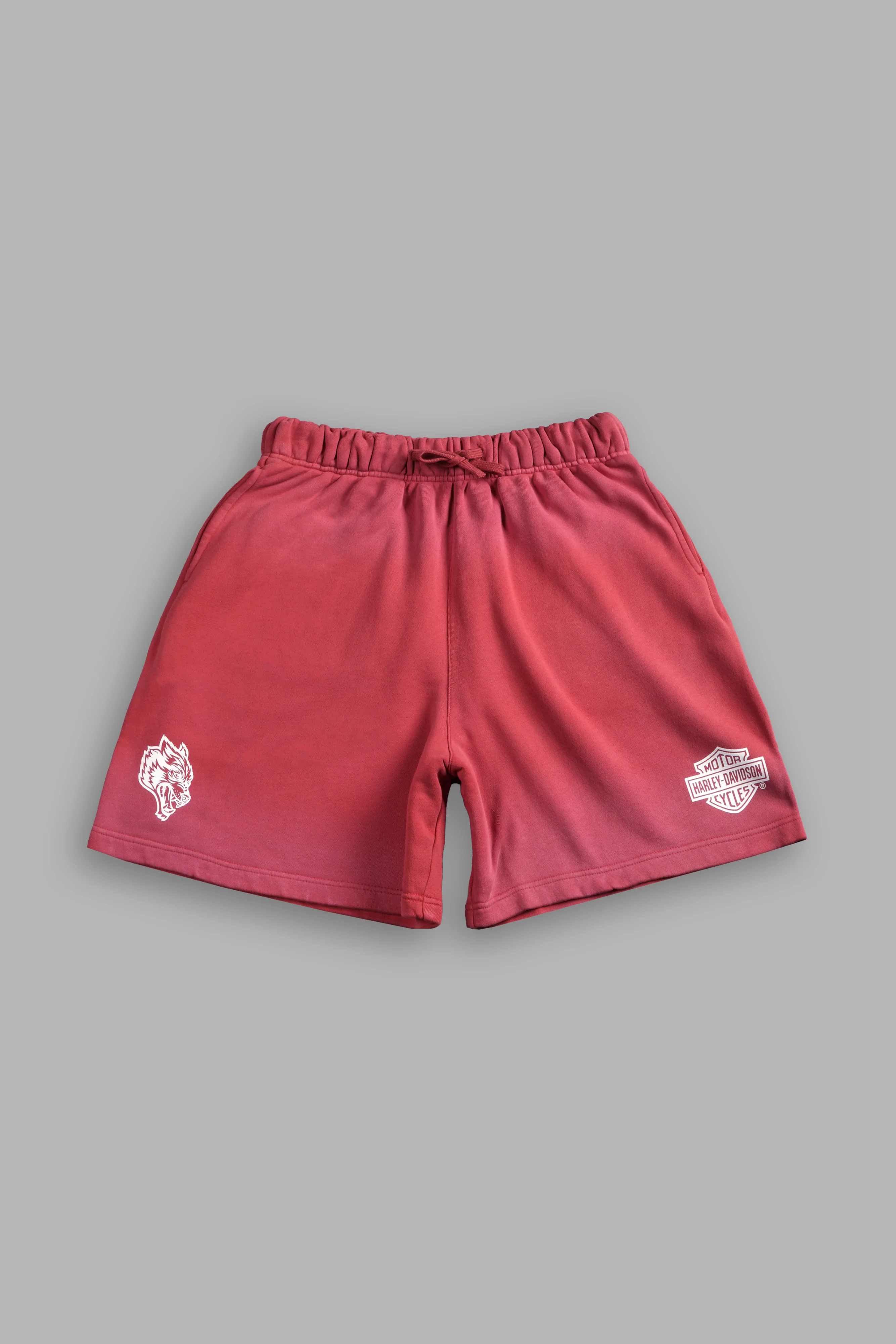Harley-Davidson Wolves Oversized Post Lounge Sweat Shorts V2 in Roman Red Drift Wash