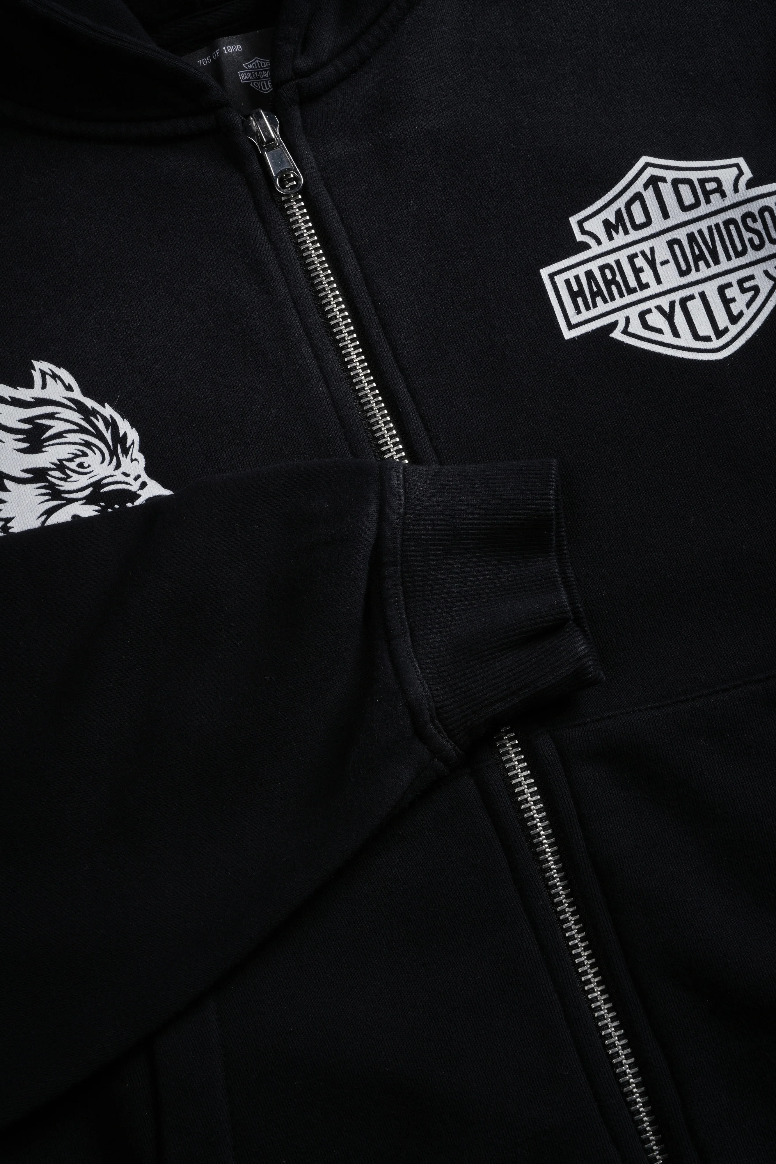 Harley-Davidson Wolves Vex Double Zip Hoodie in Black Drift Wash - Image 10