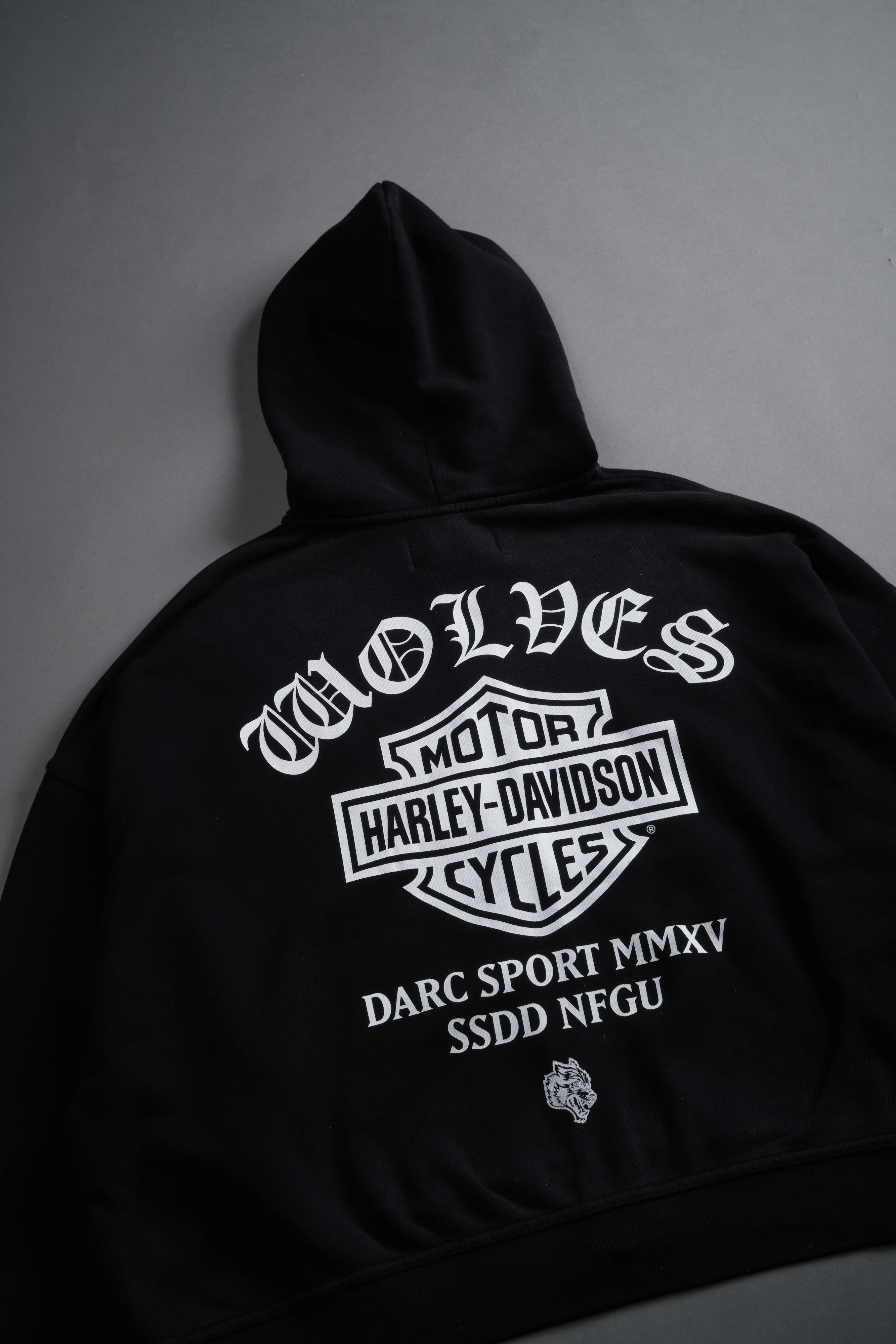Harley-Davidson Wolves Vex Double Zip Hoodie in Black Drift Wash - Image 11