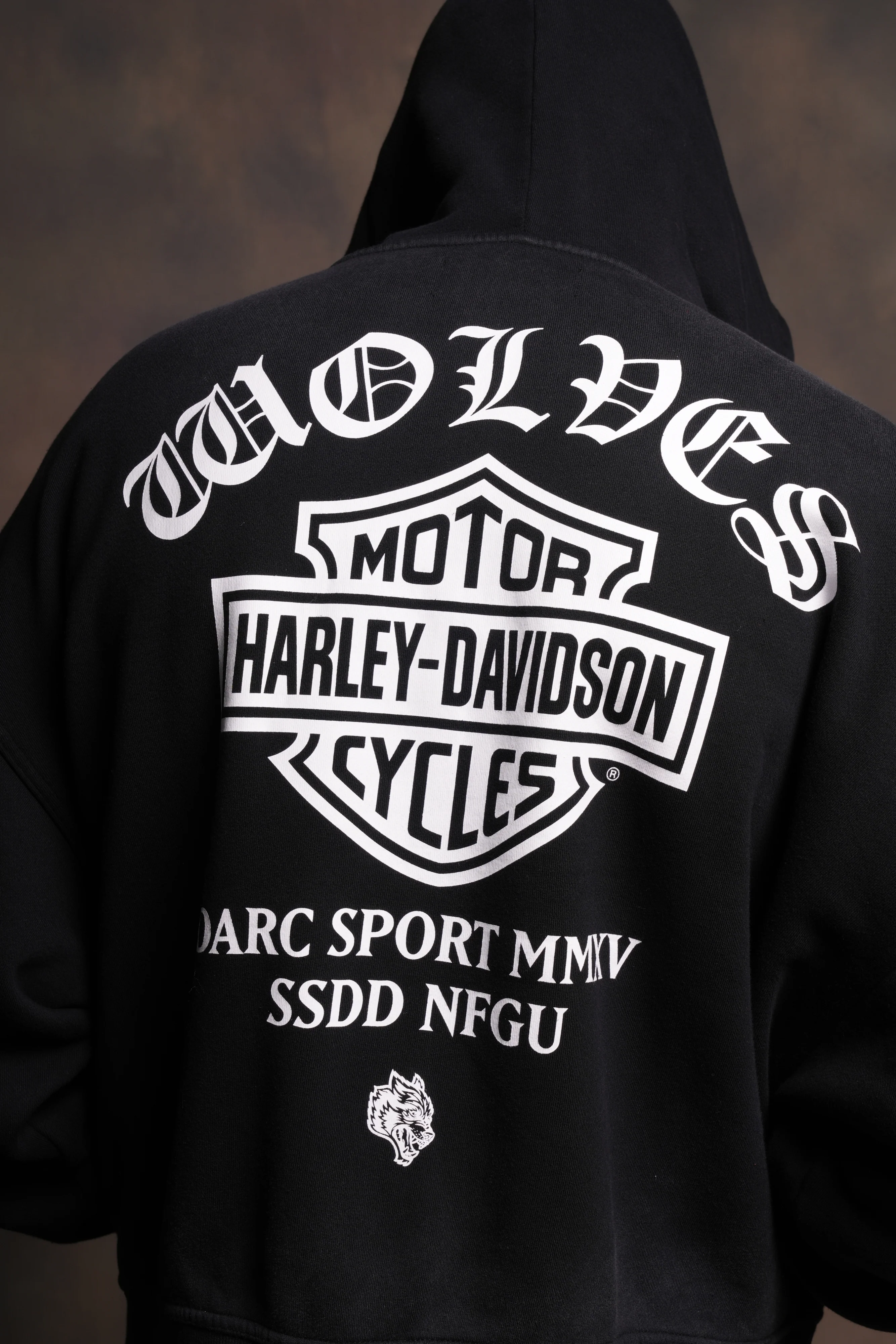 Harley-Davidson Wolves Vex Double Zip Hoodie in Black Drift Wash - Image 8