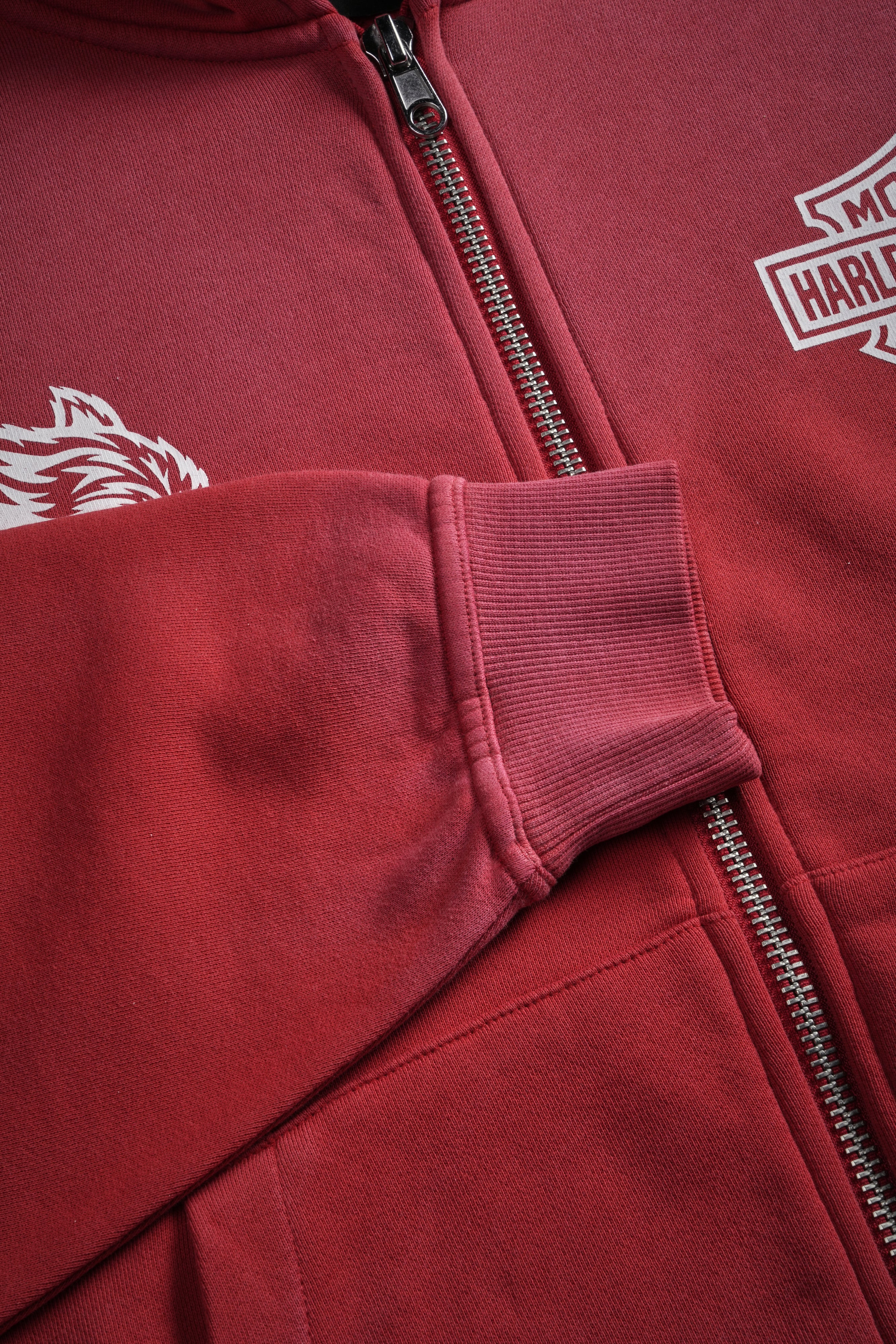 Harley-Davidson Wolves Vex Double Zip Hoodie in Roman Red Drift Wash - Image 10
