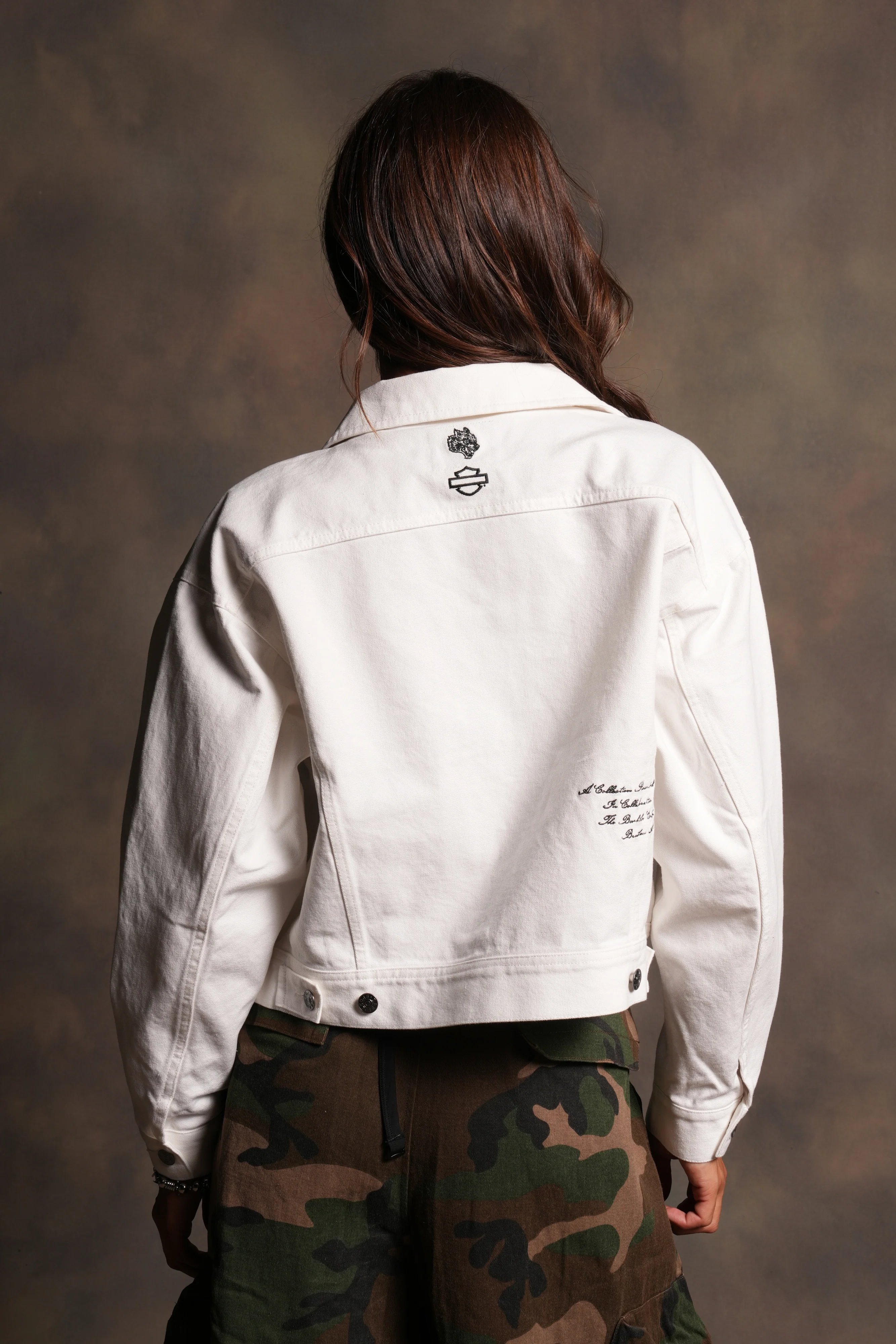 Harley Wolves She American Denim Jacket in Cream - Image 3