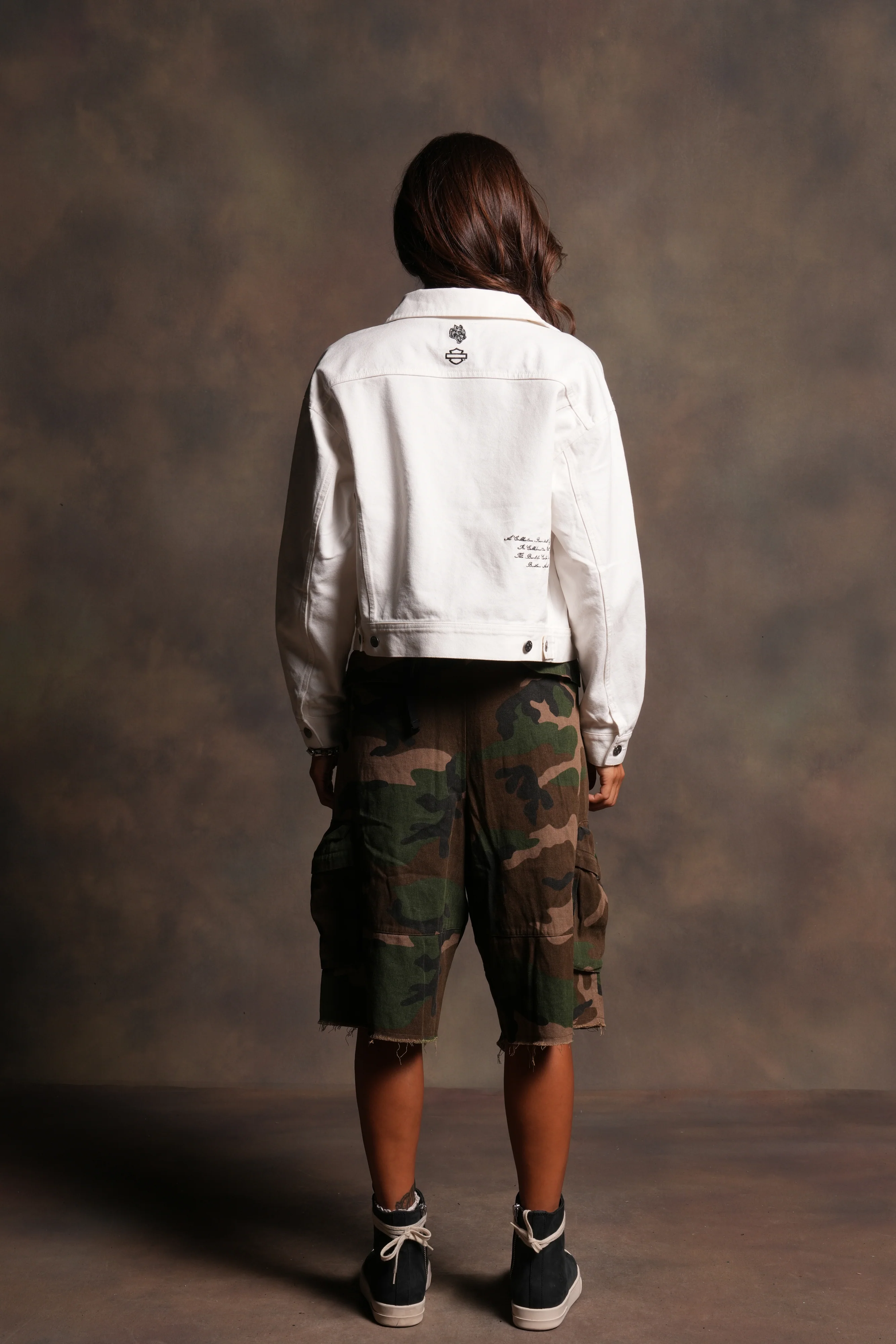 Harley Wolves She American Denim Jacket in Cream - Image 5
