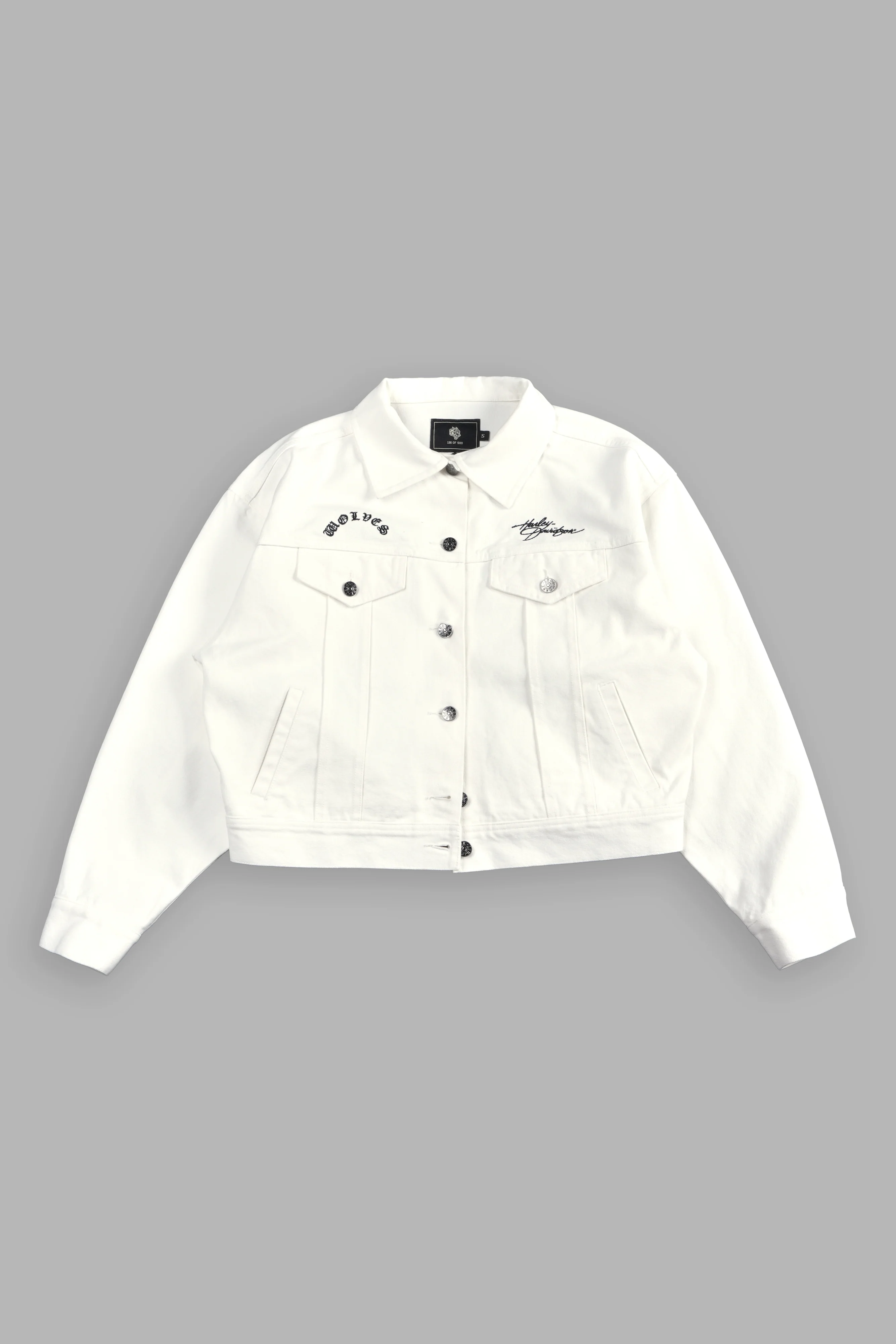Harley Wolves She American Denim Jacket in Cream - Image 9