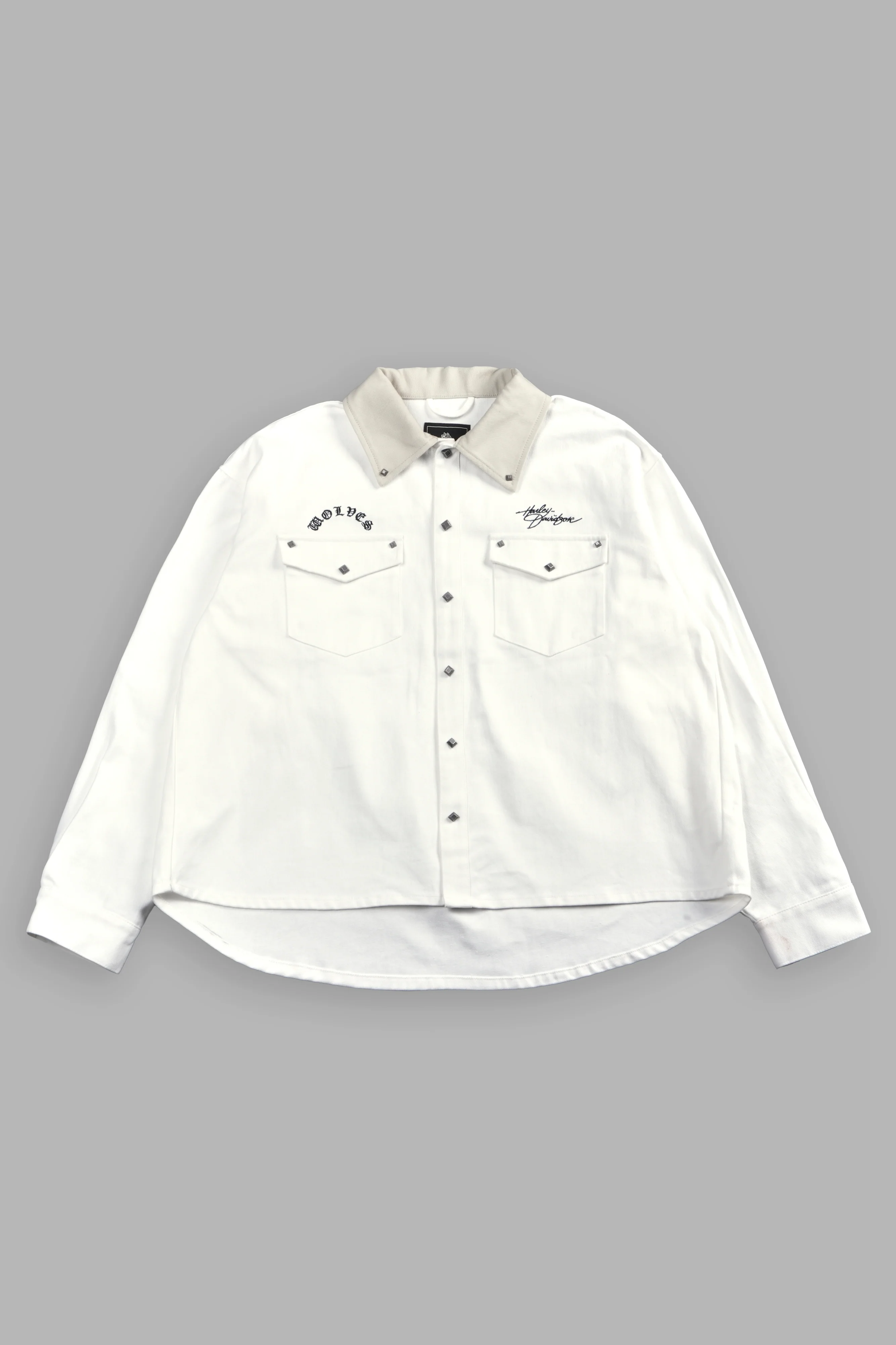 Harley Wolves Winslow Shirt Jacket in Cream - Image 4