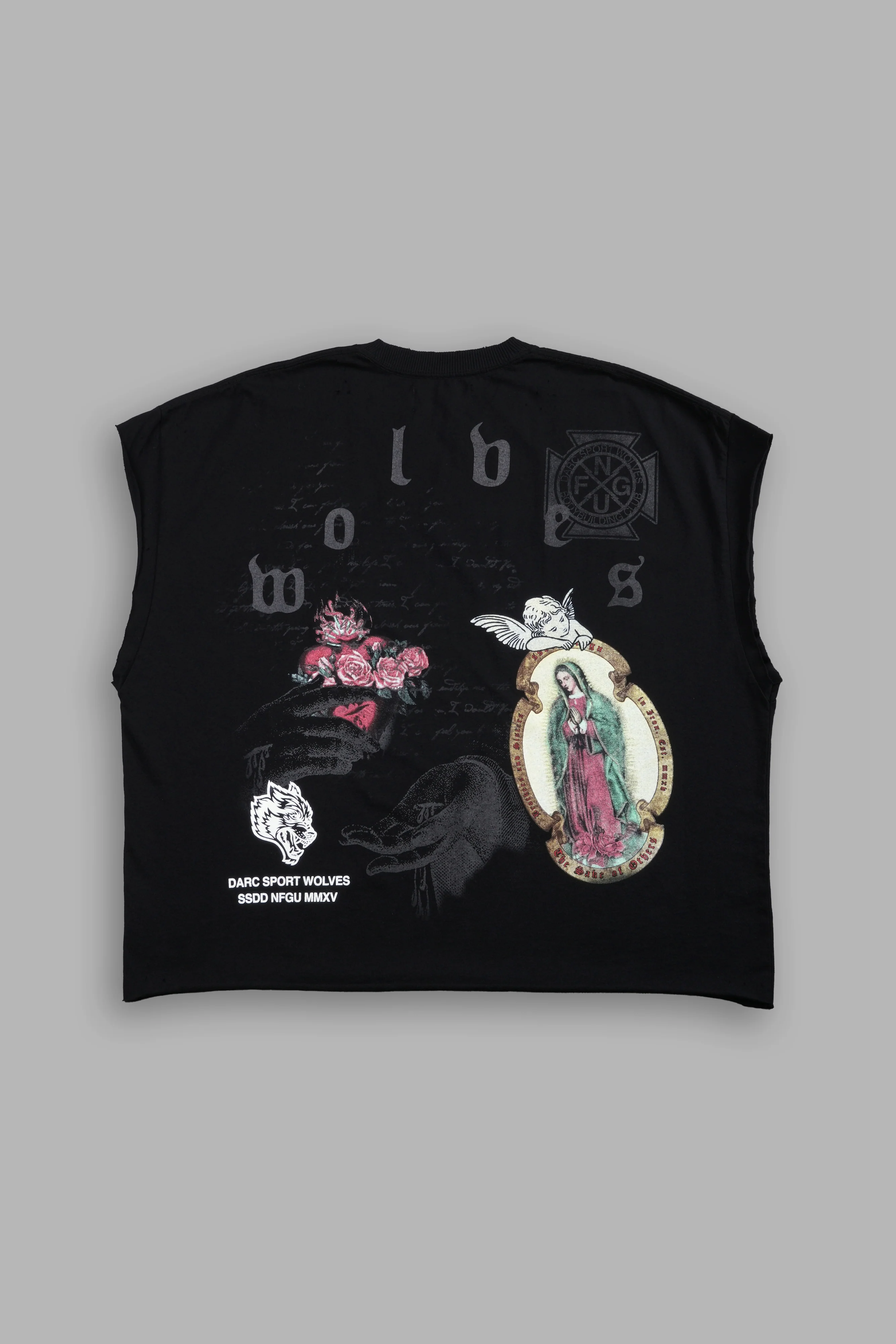 Holy Vow Distressed Grunge Cut-Off Mid-Length Raw Hem Tee in Black