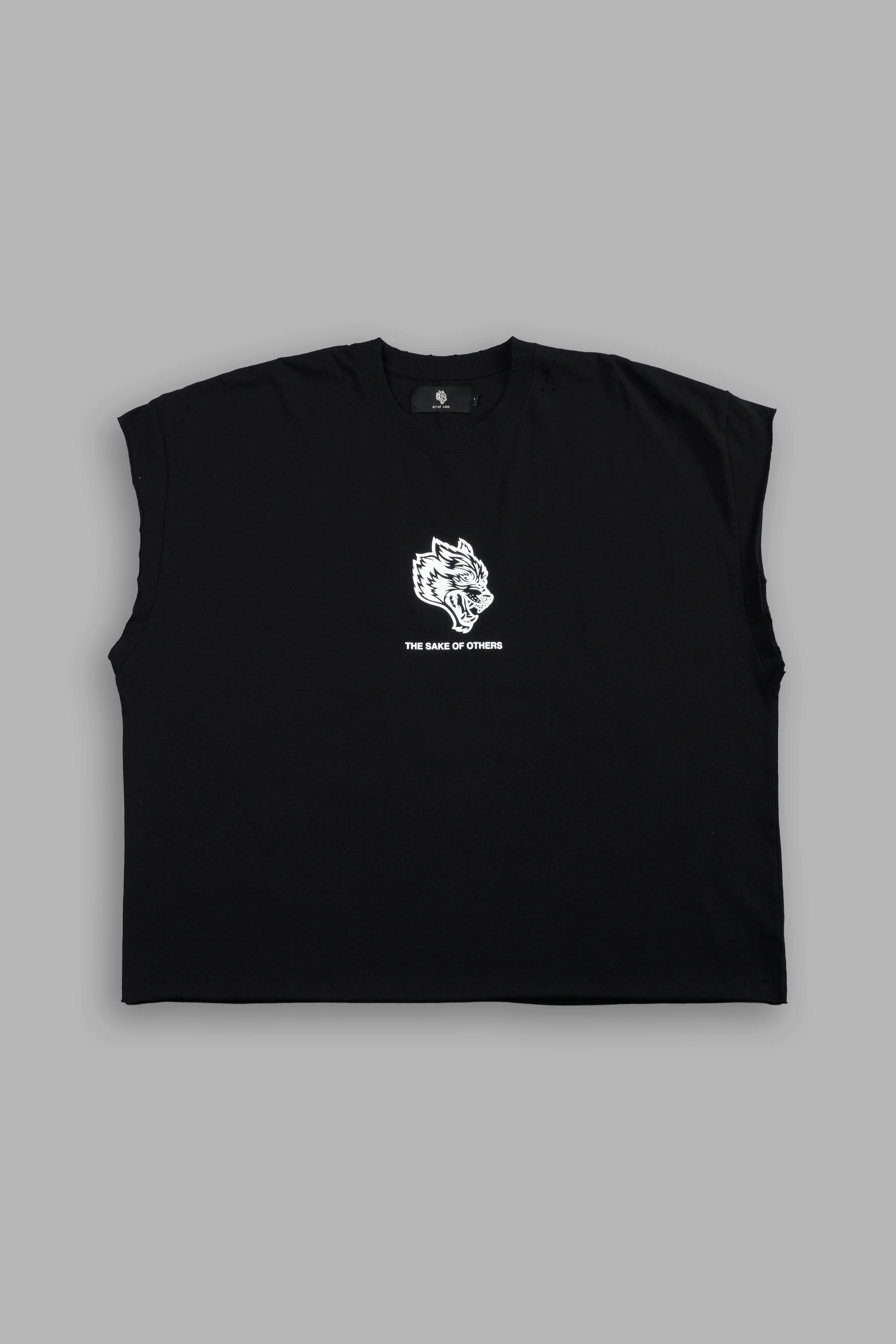 Holy Vow Distressed Grunge Cut-Off Mid-Length Raw Hem Tee in Black - Image 3