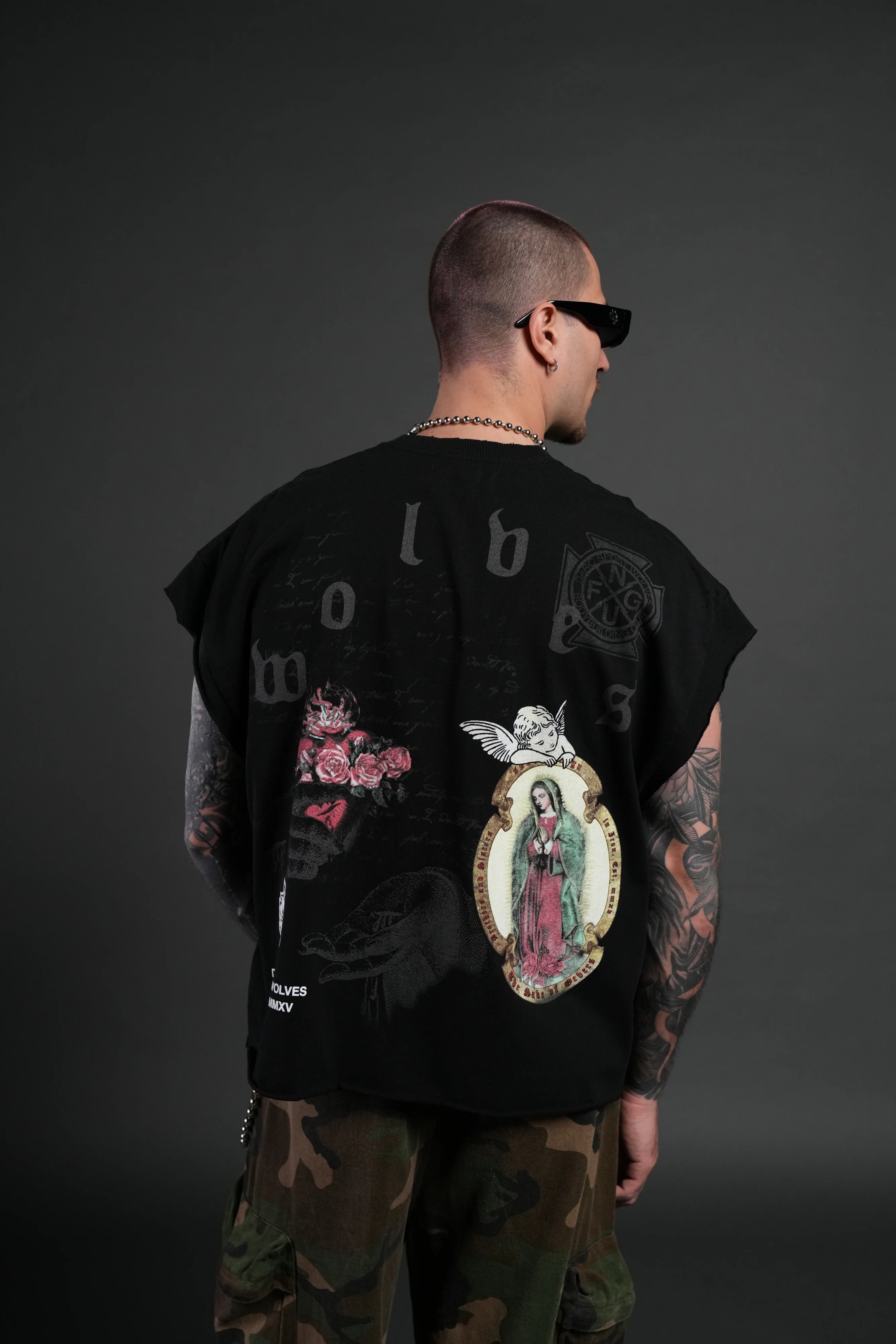 Holy Vow Distressed Grunge Cut-Off Mid-Length Raw Hem Tee in Black - Image 4