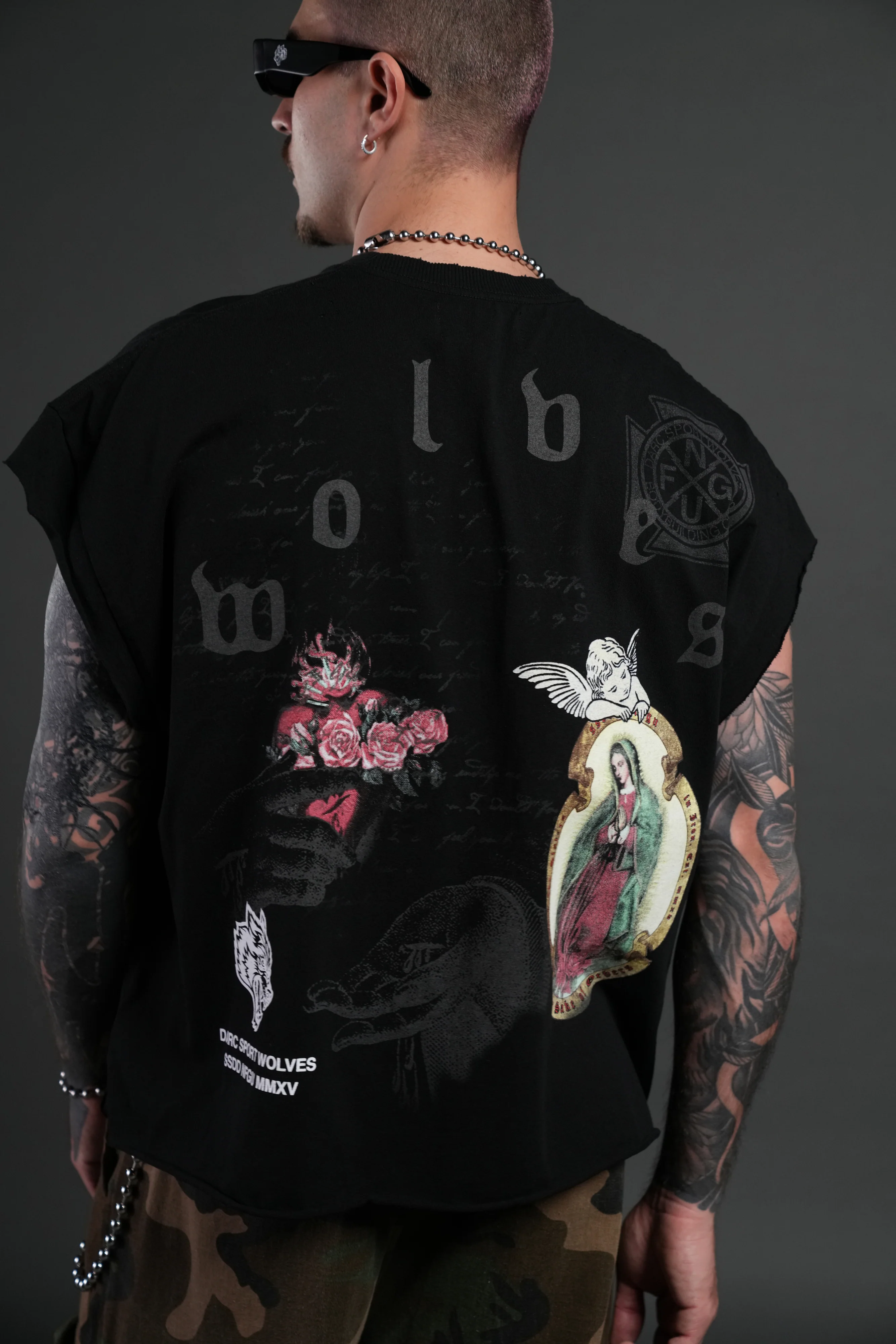 Holy Vow Distressed Grunge Cut-Off Mid-Length Raw Hem Tee in Black - Image 6
