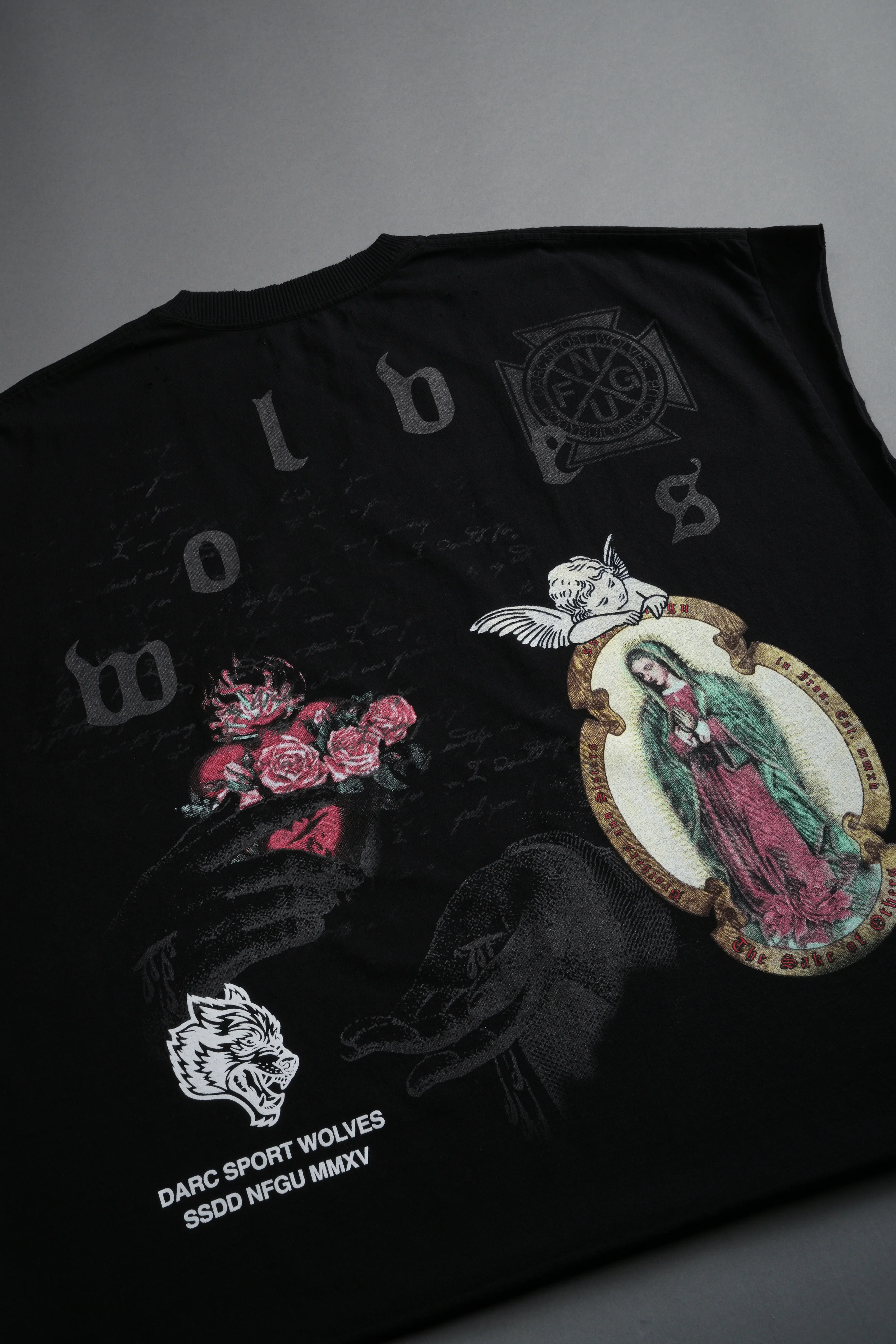 Holy Vow Distressed Grunge Cut-Off Mid-Length Raw Hem Tee in Black - Image 9