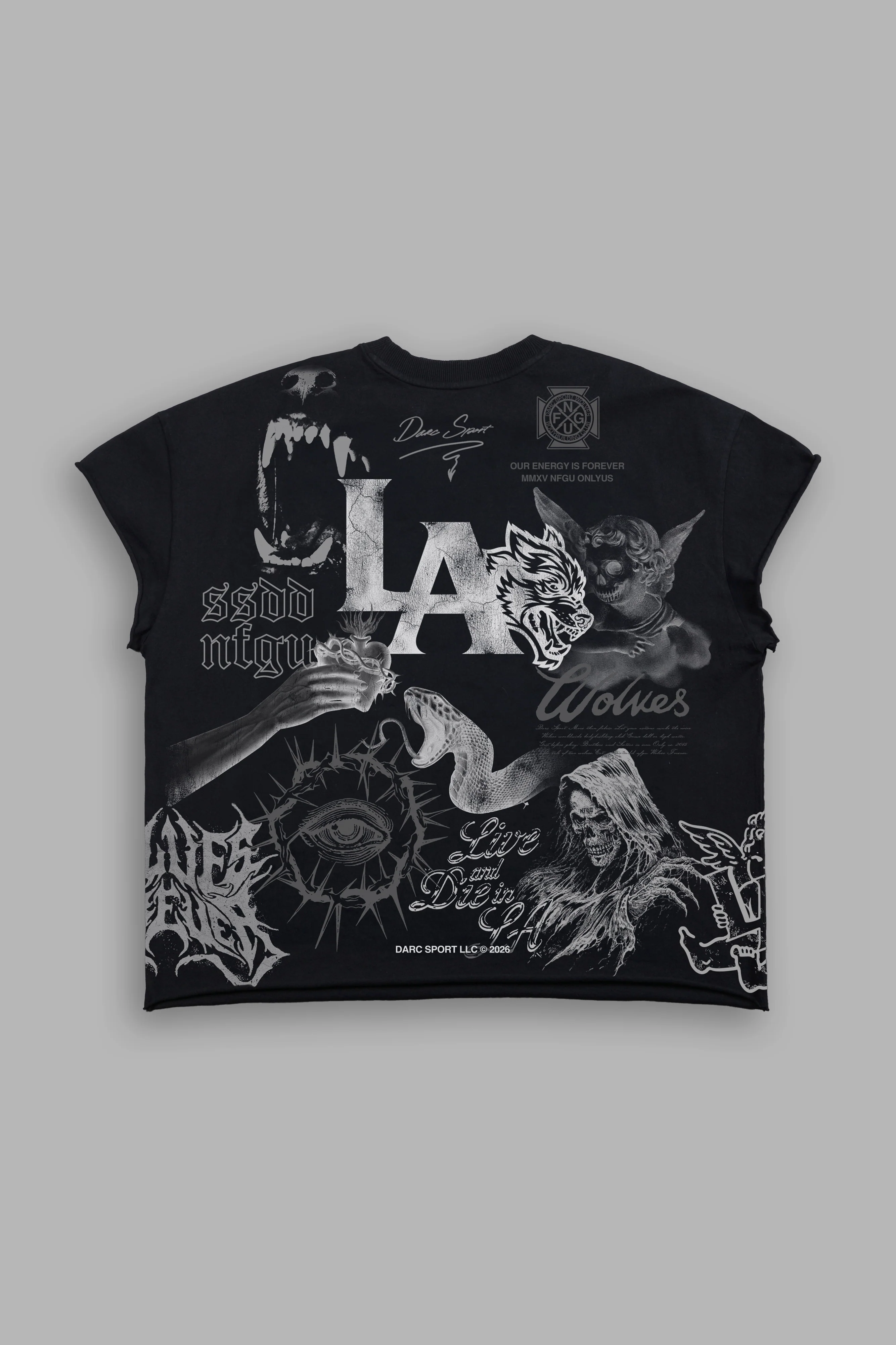 Homage To La Grunge Mid Length Raw Hem Cap Sleeve Tee in Black - Image 2