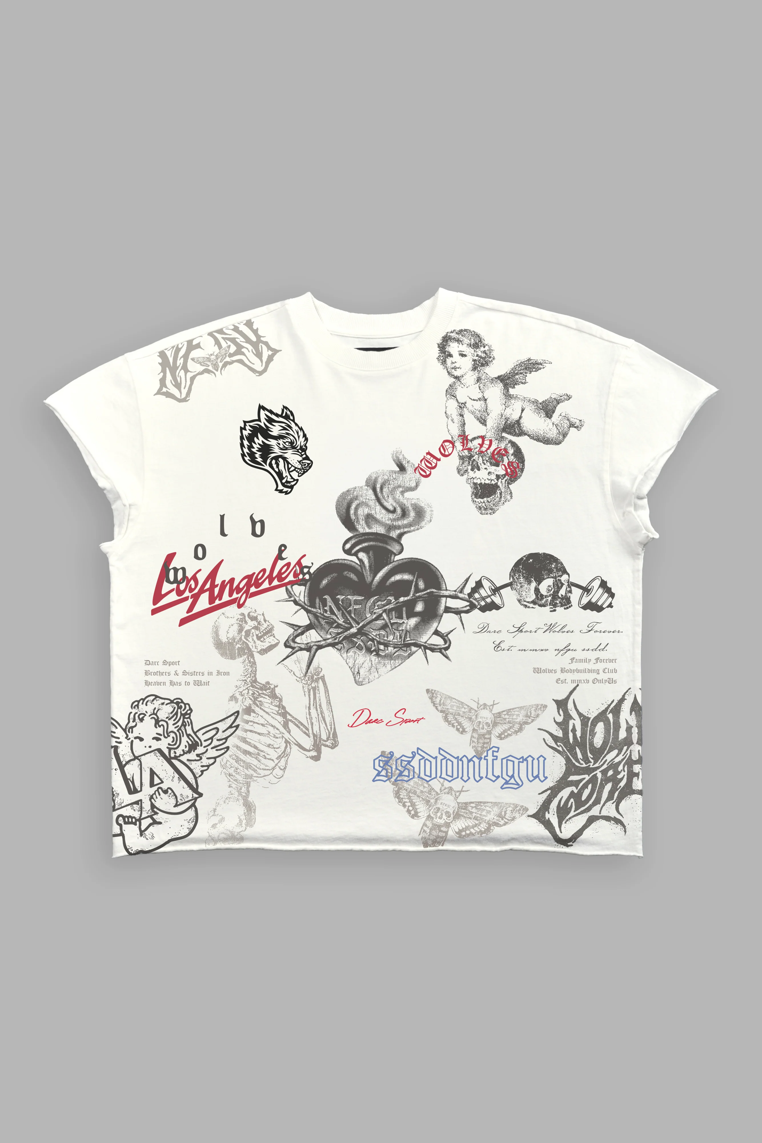 Homage To La Grunge Mid Length Raw Hem Cap Sleeve Tee in Cream