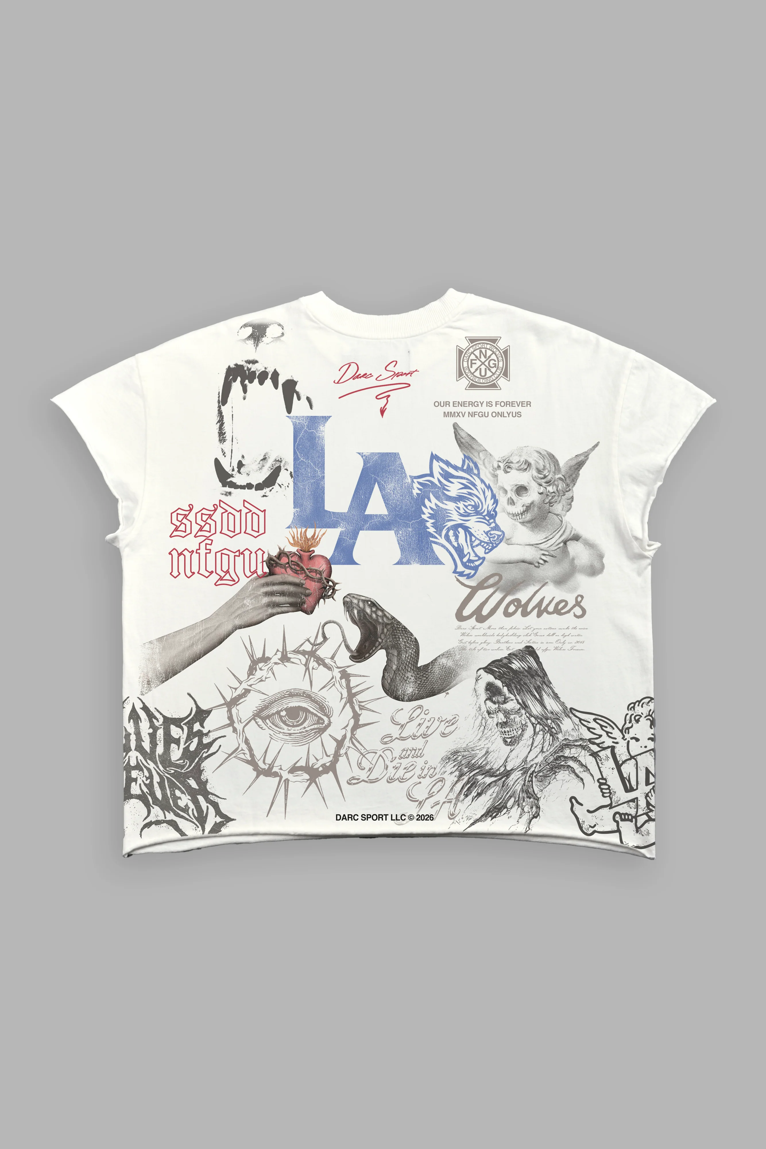 Homage To La Grunge Mid Length Raw Hem Cap Sleeve Tee in Cream - Image 2
