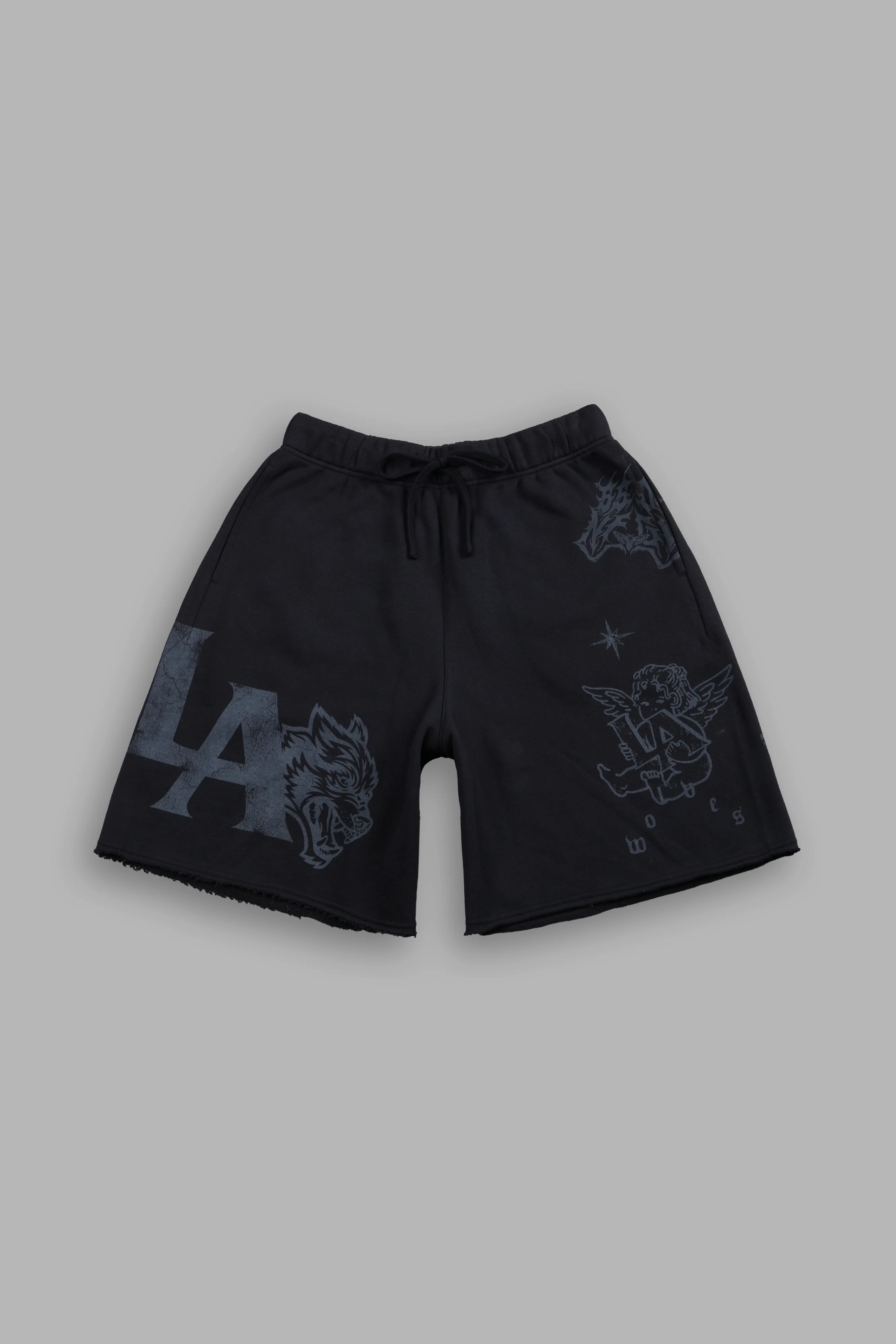 Homage To La Raw Hem Oversized Post Lounge Sweat Shorts in Black