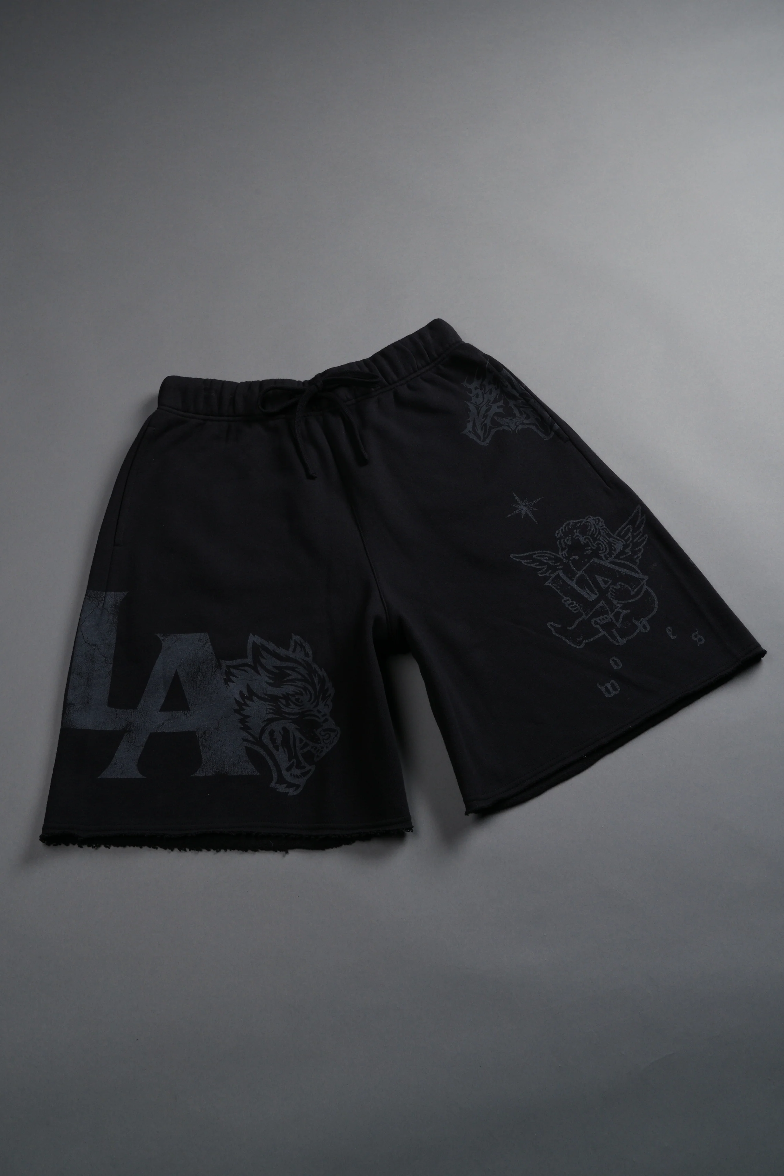 Homage To La Raw Hem Oversized Post Lounge Sweat Shorts in Black - Image 6