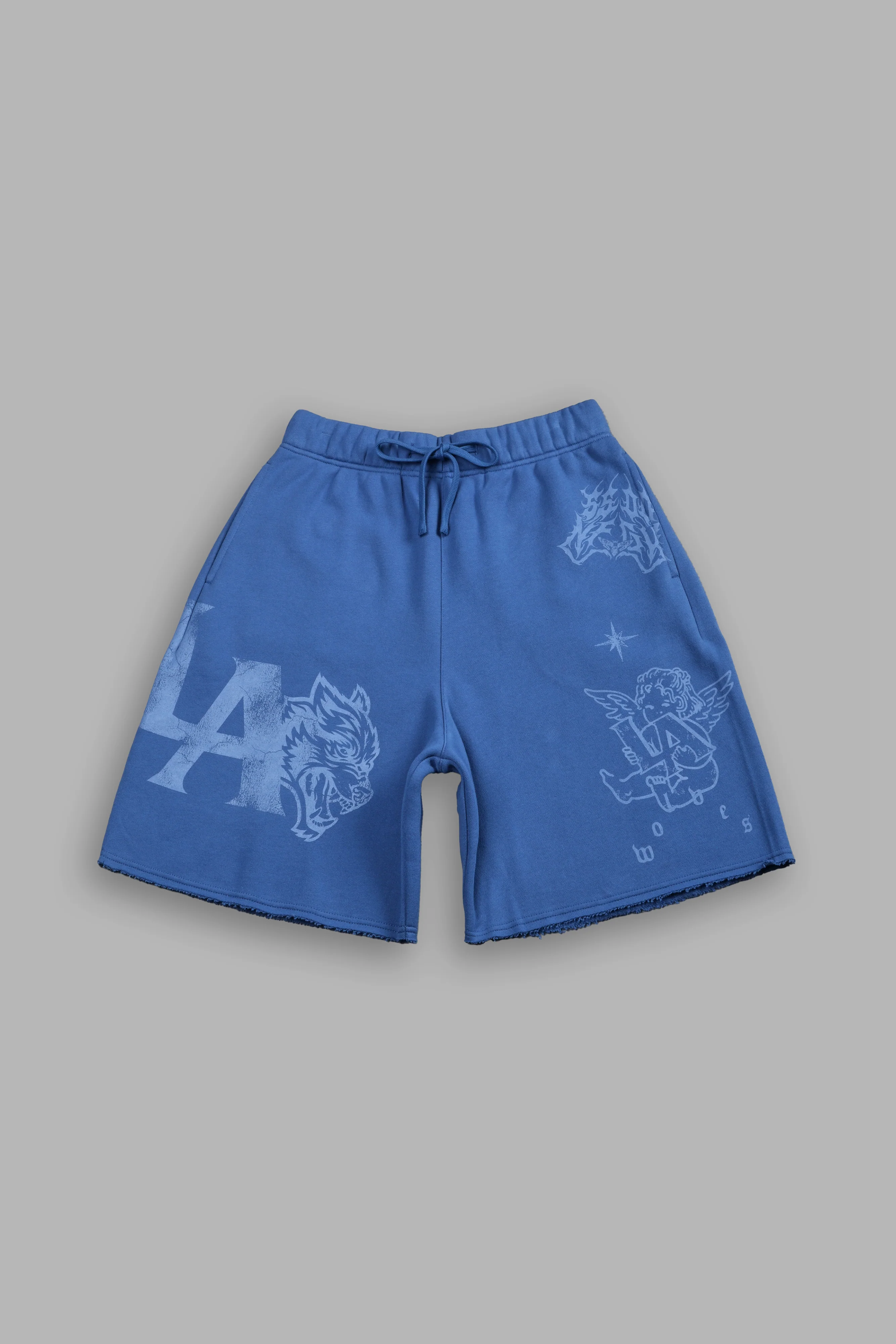 Homage To La Raw Hem Oversized Post Lounge Sweat Shorts in La Blue