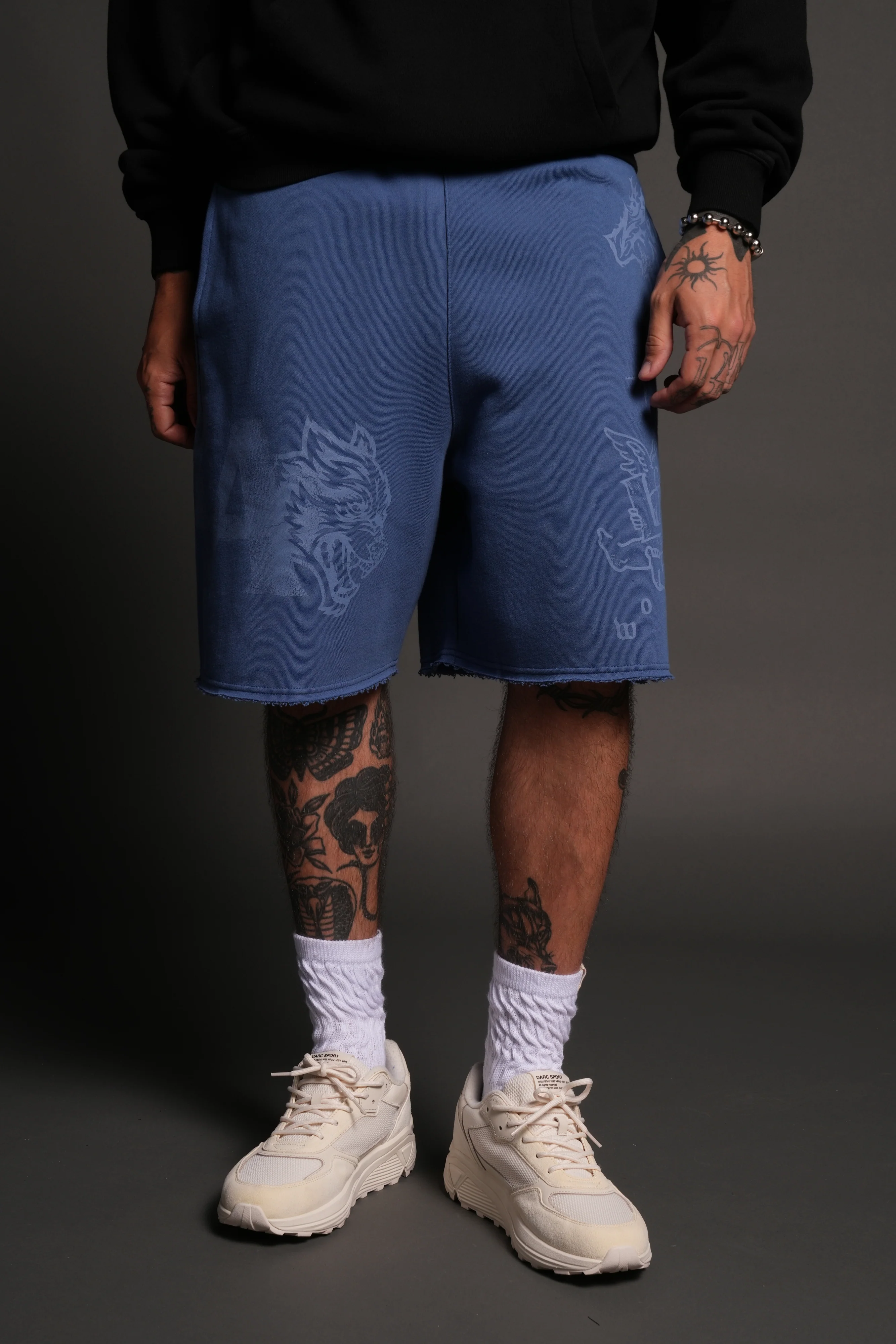 Homage To La Raw Hem Oversized Post Lounge Sweat Shorts in La Blue - Image 2
