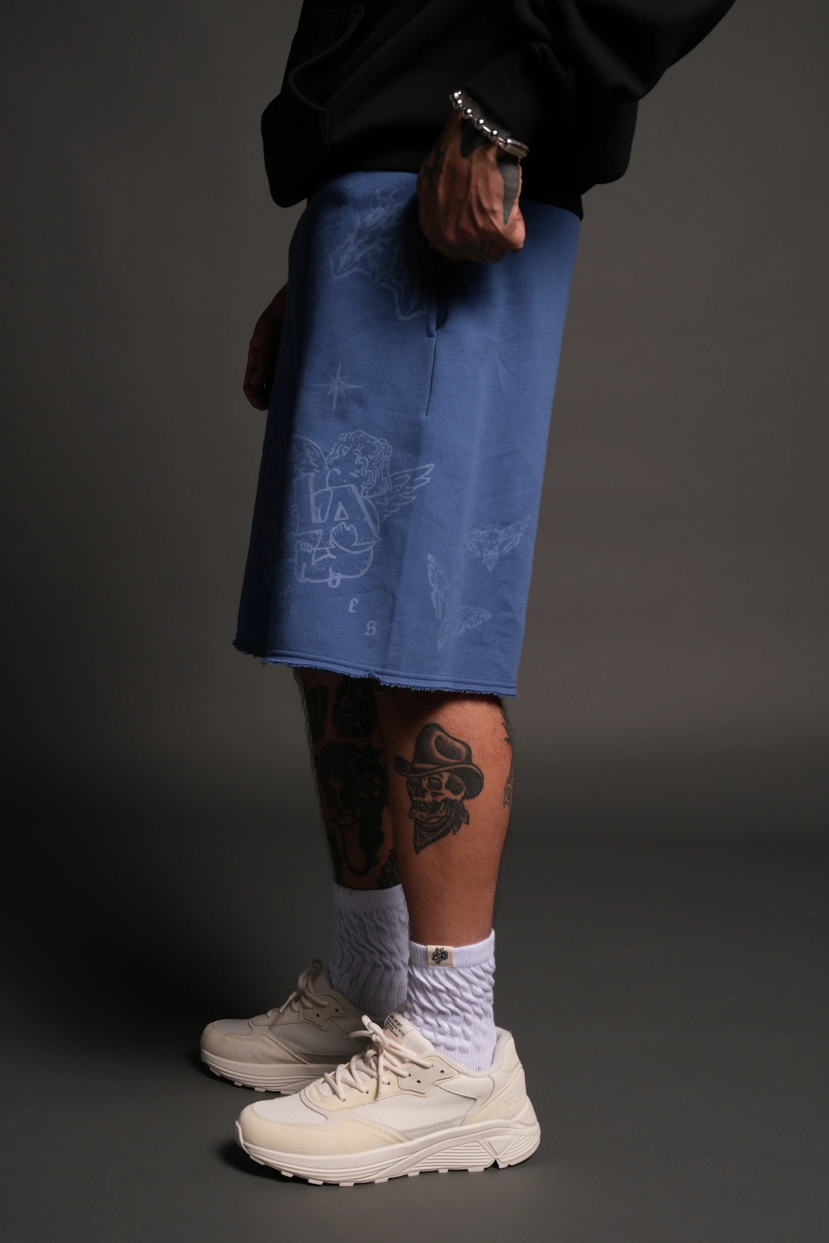 Homage To La Raw Hem Oversized Post Lounge Sweat Shorts in La Blue - Image 4