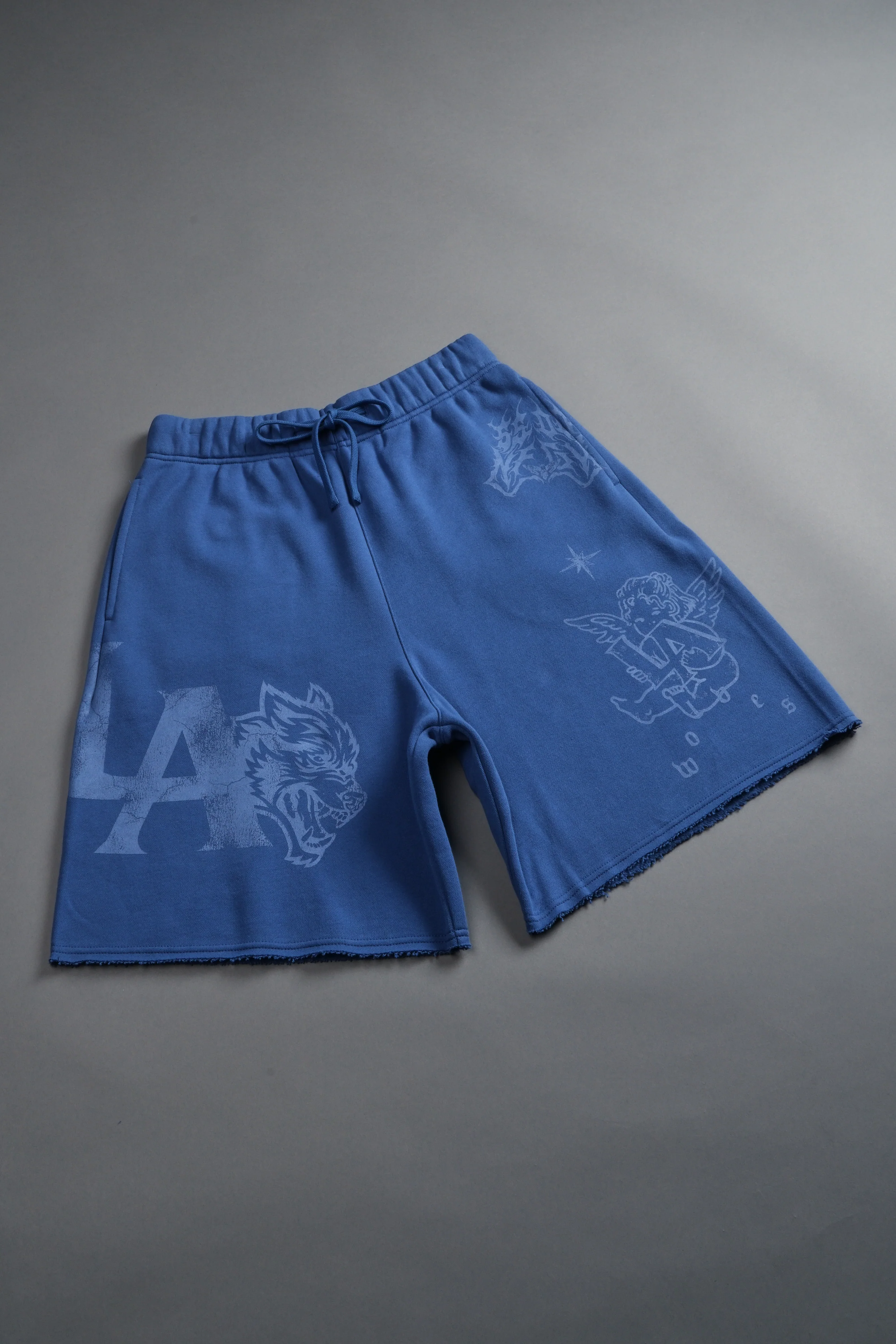 Homage To La Raw Hem Oversized Post Lounge Sweat Shorts in La Blue - Image 6