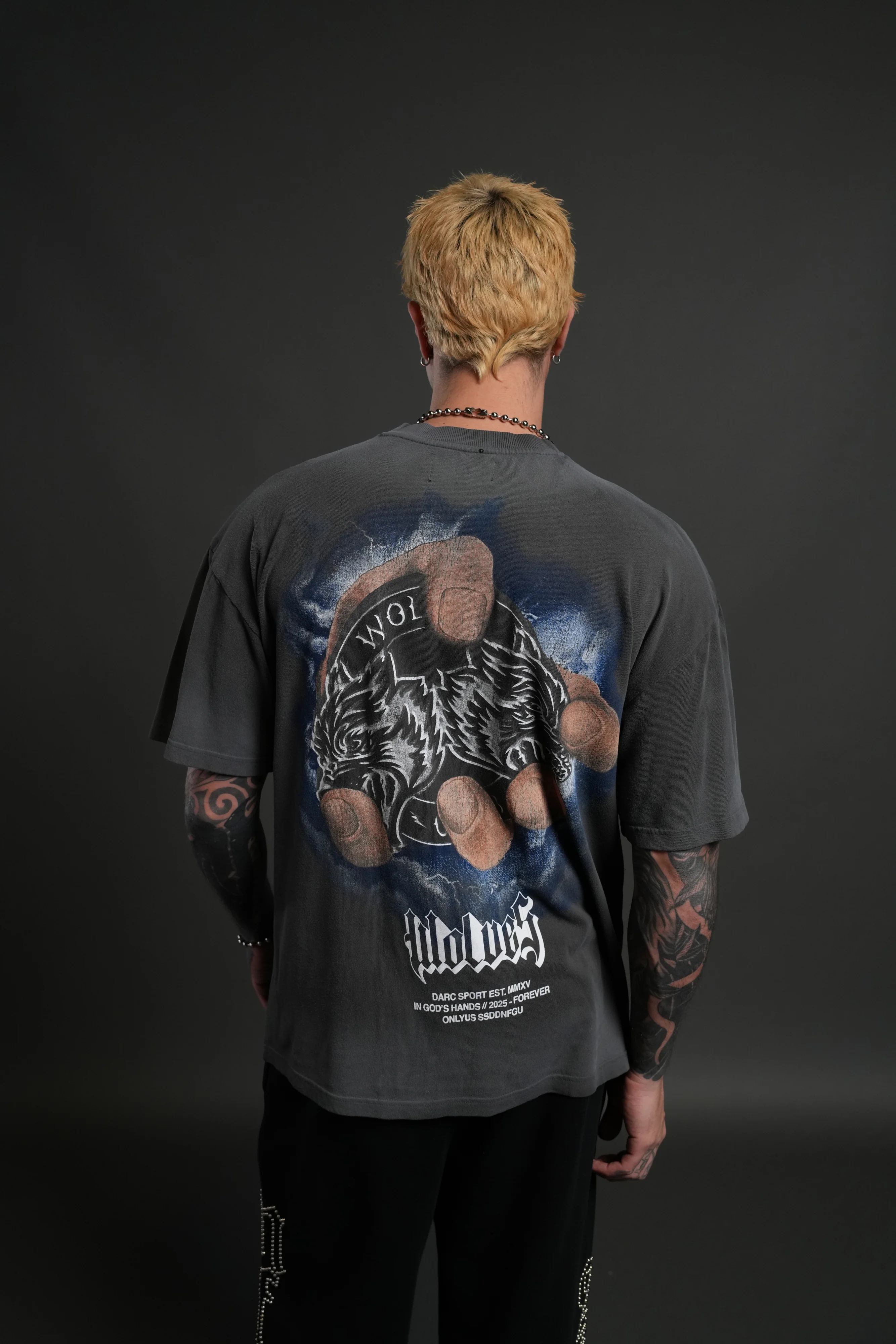 In God's Hands "Premium" Oversized Tee in Wolf Gray Drift Wash - Image 4