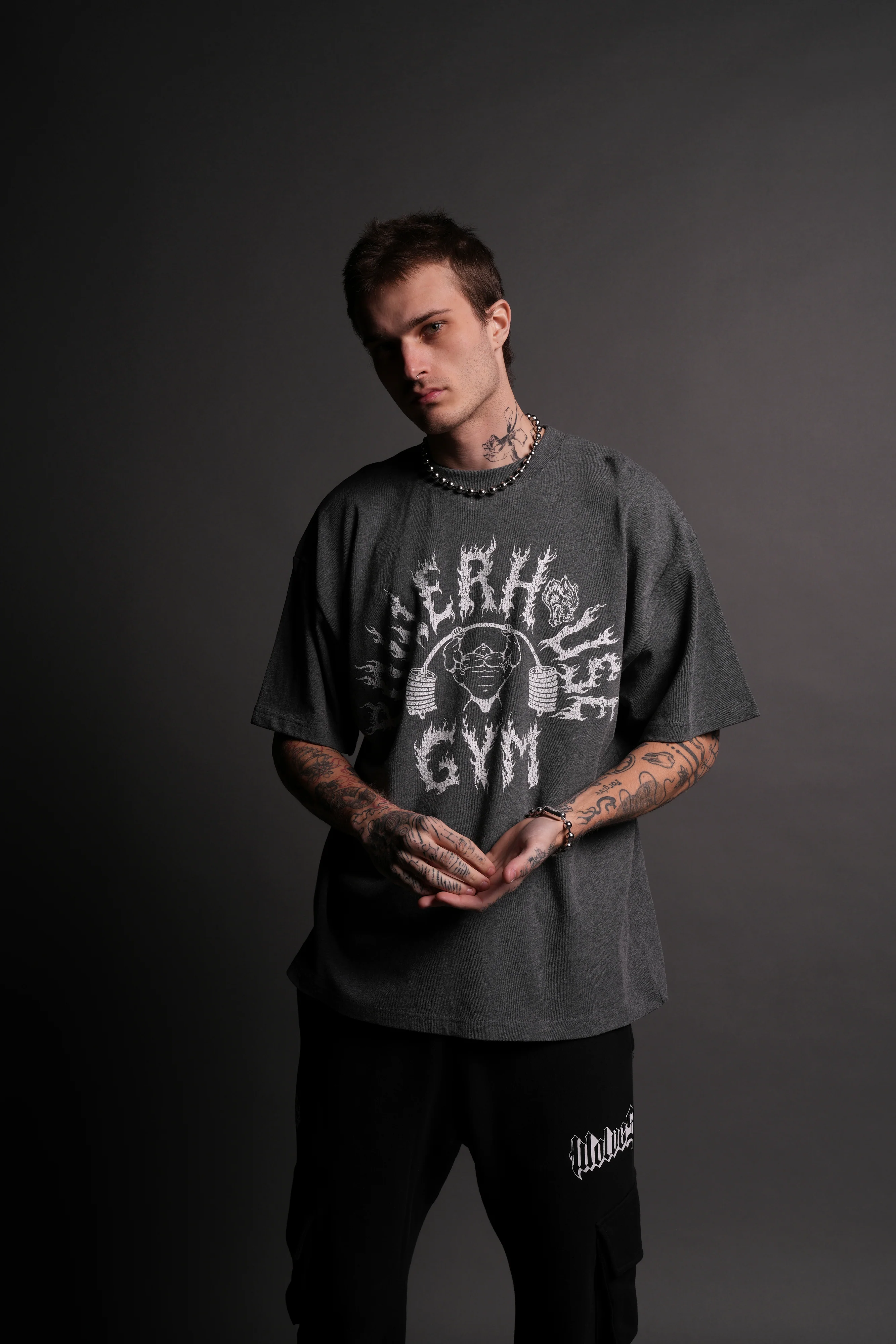 Iron Flame "Premium" Oversized Tee in Darc Heather Gray - Image 4