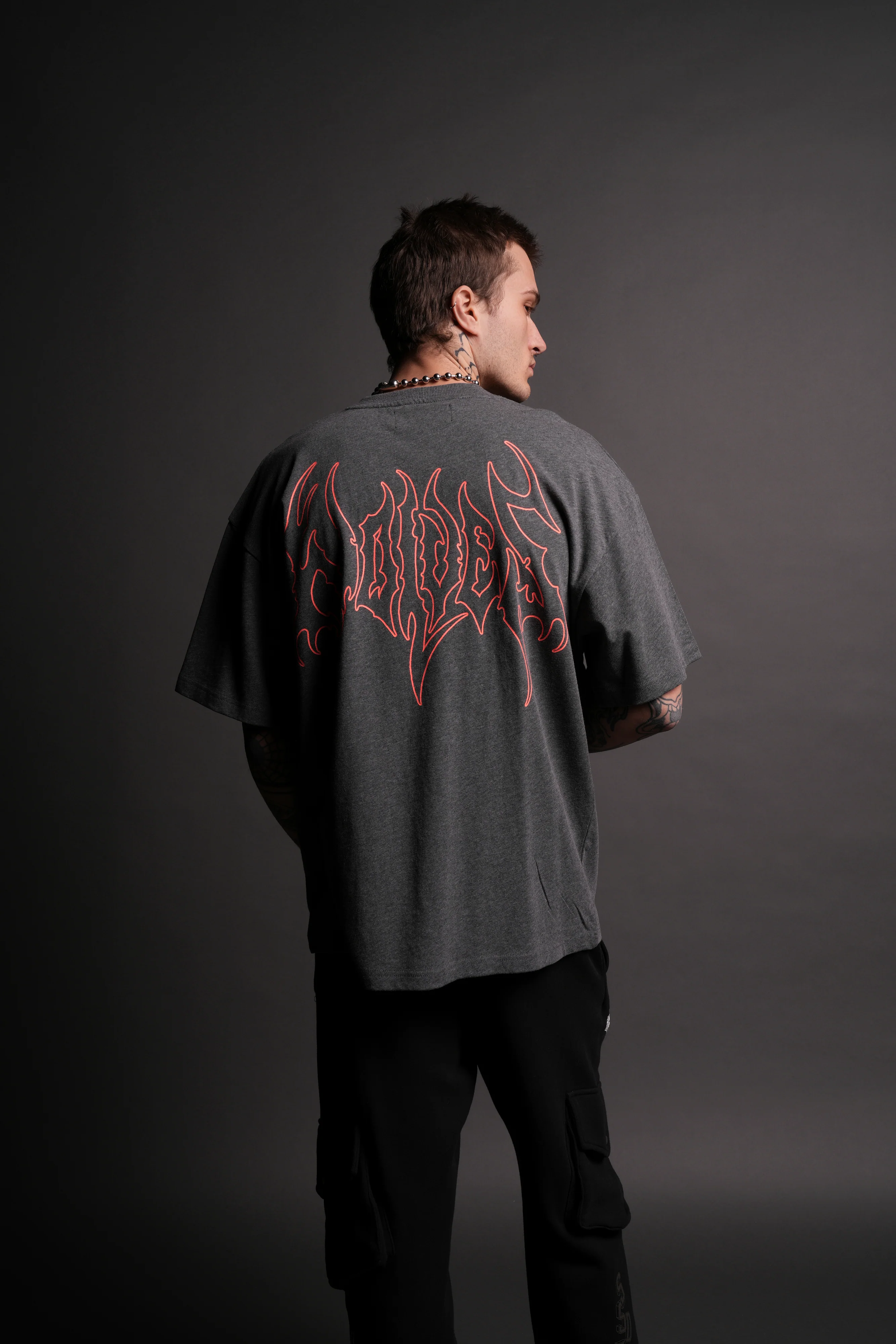 Iron Flame "Premium" Oversized Tee in Darc Heather Gray - Image 5