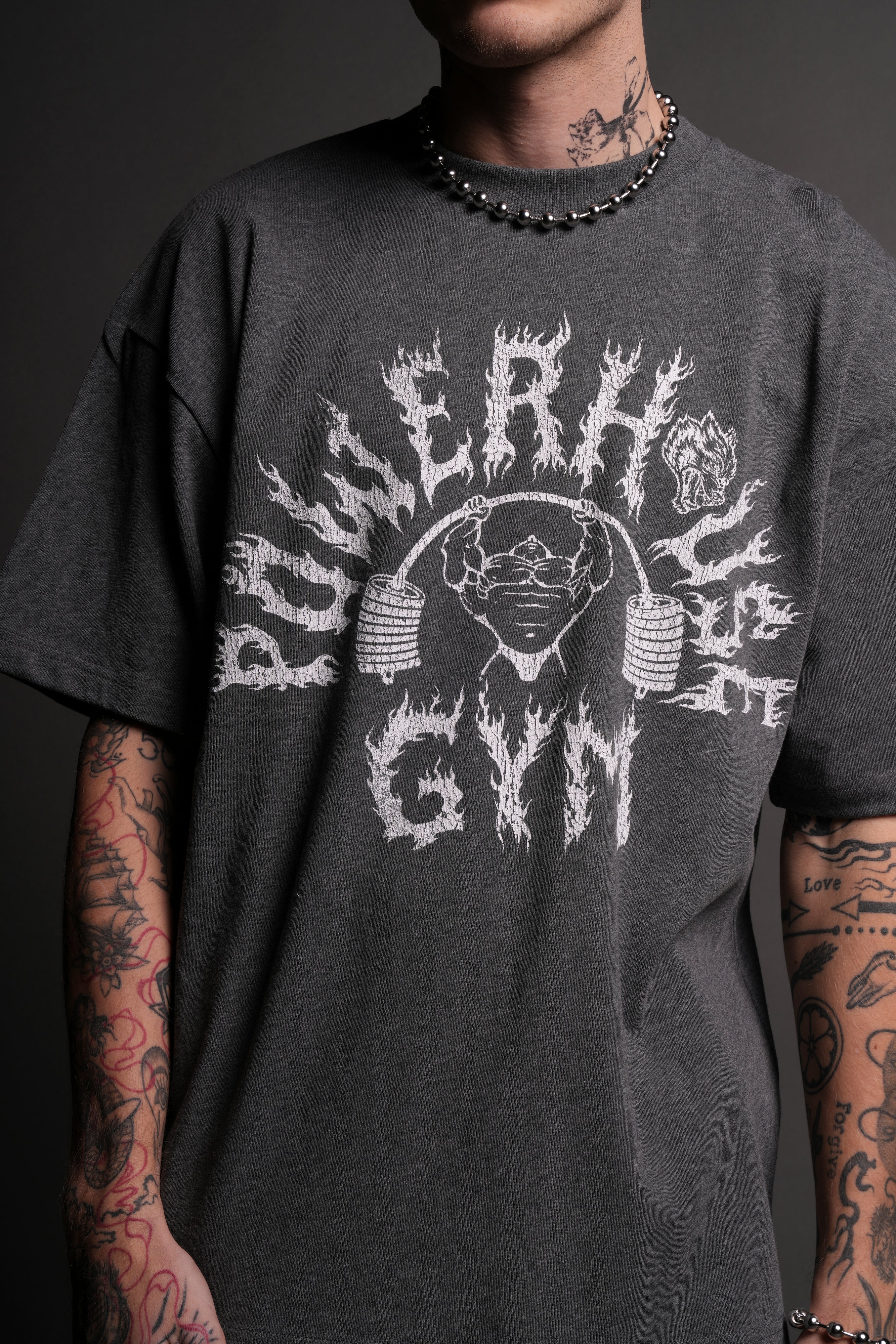 Iron Flame "Premium" Oversized Tee in Darc Heather Gray - Image 7