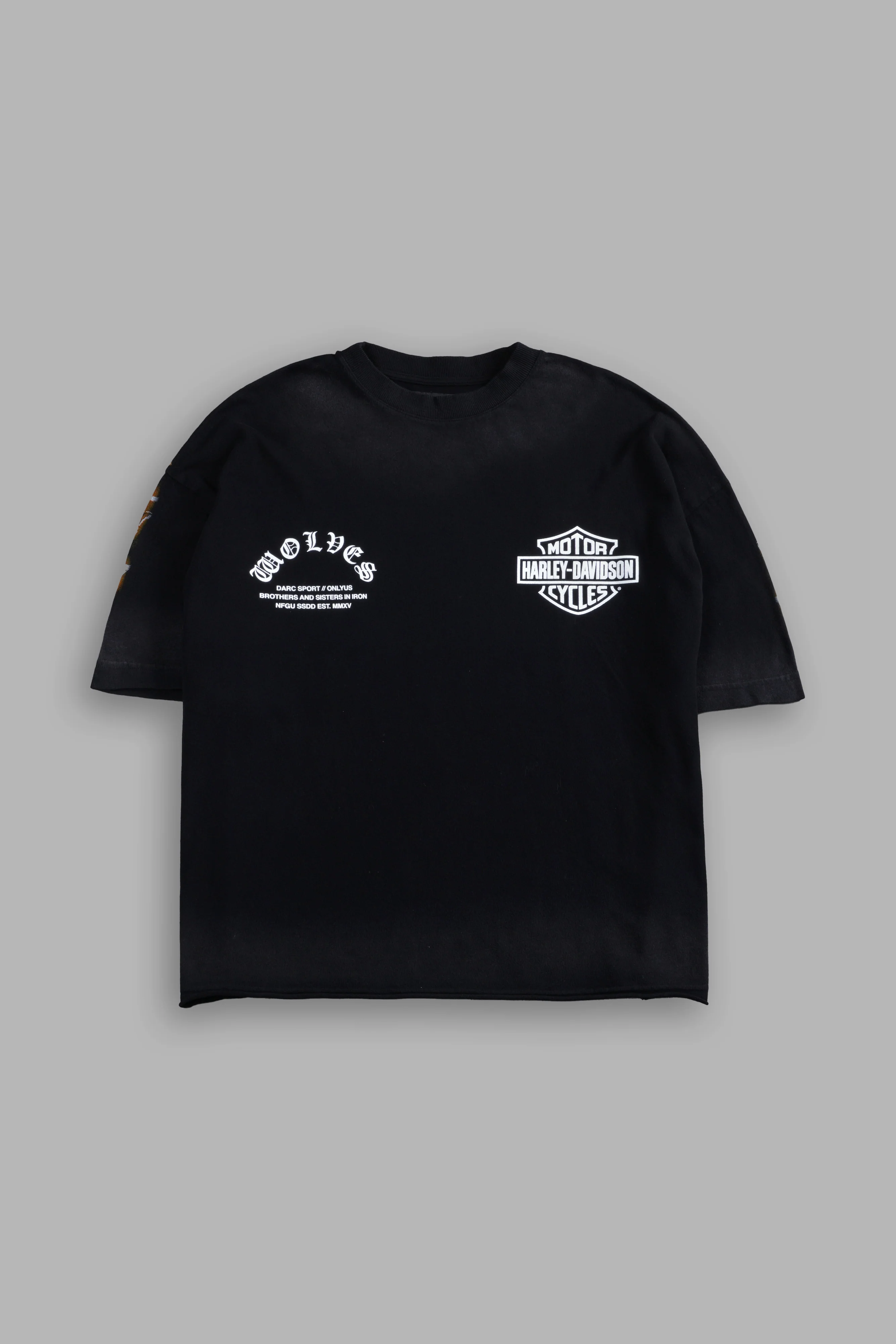 Iron Lightning Premium Unisex Raw Hem "Box Cut" Tee in Black Sun Fade - Image 3