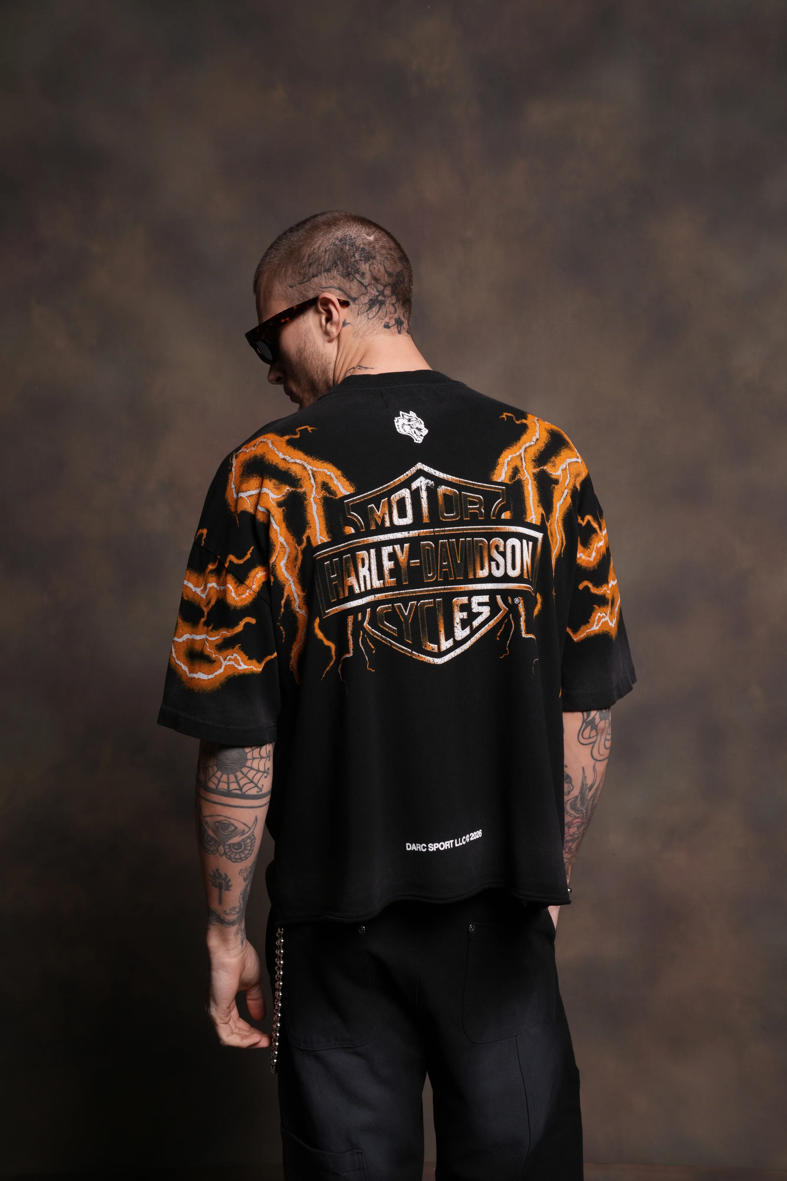 Iron Lightning Premium Unisex Raw Hem "Box Cut" Tee in Black Sun Fade - Image 4