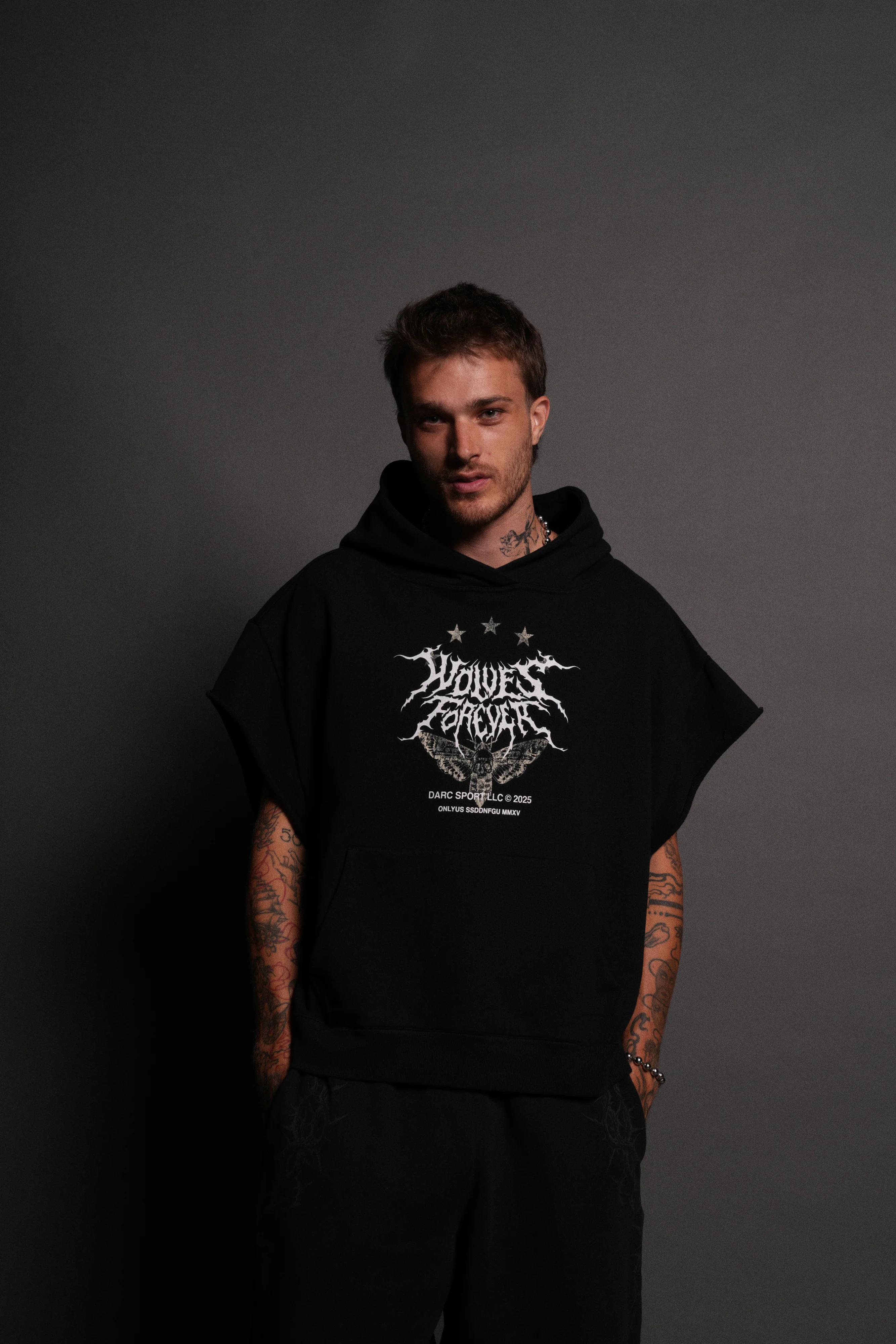 Iron Pack Grunge Gage Cap Sleeve Hoodie in Black - Image 2