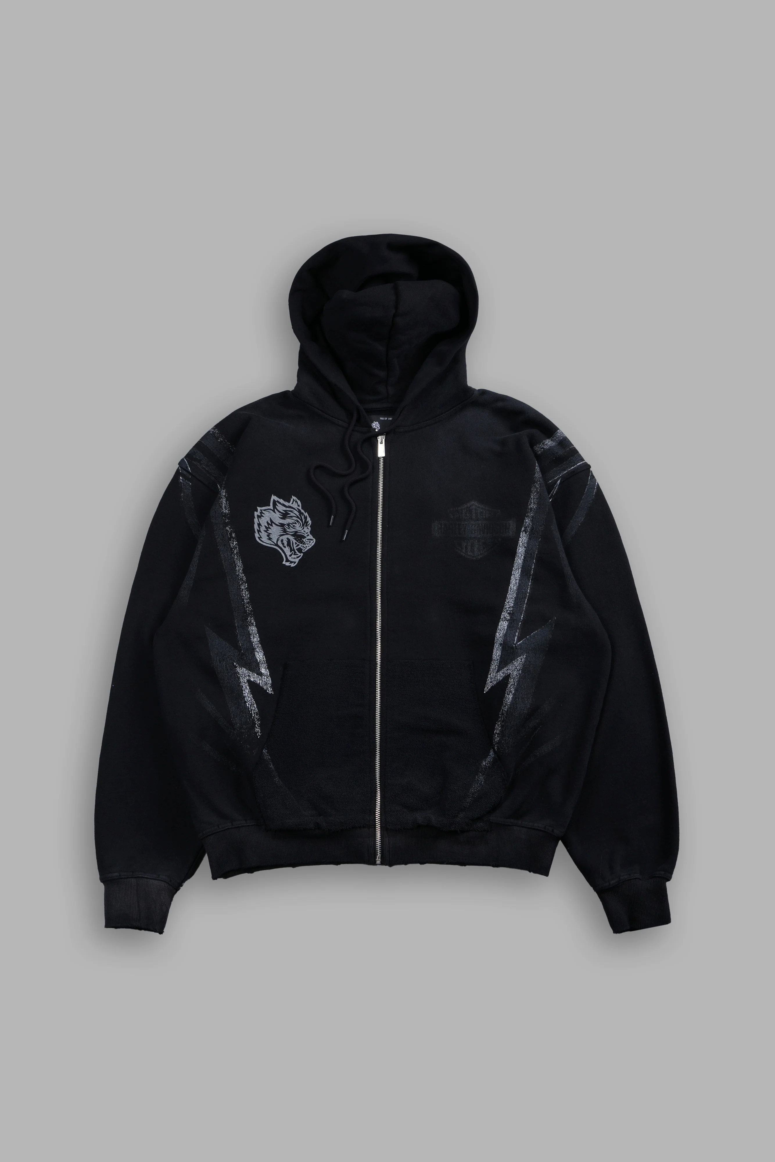 Iron Sakura Grunge Moatis Zip Hoodie in Black Drift Wash - Image 3
