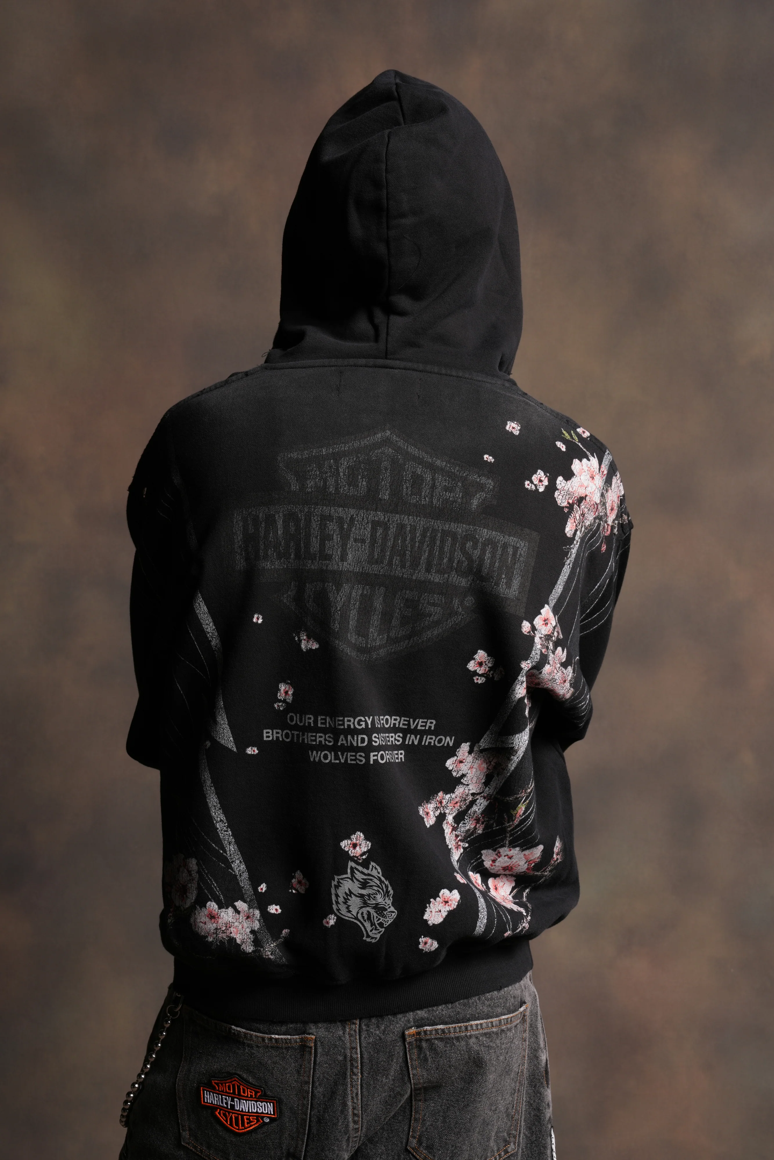 Iron Sakura Grunge Moatis Zip Hoodie in Black Drift Wash - Image 4