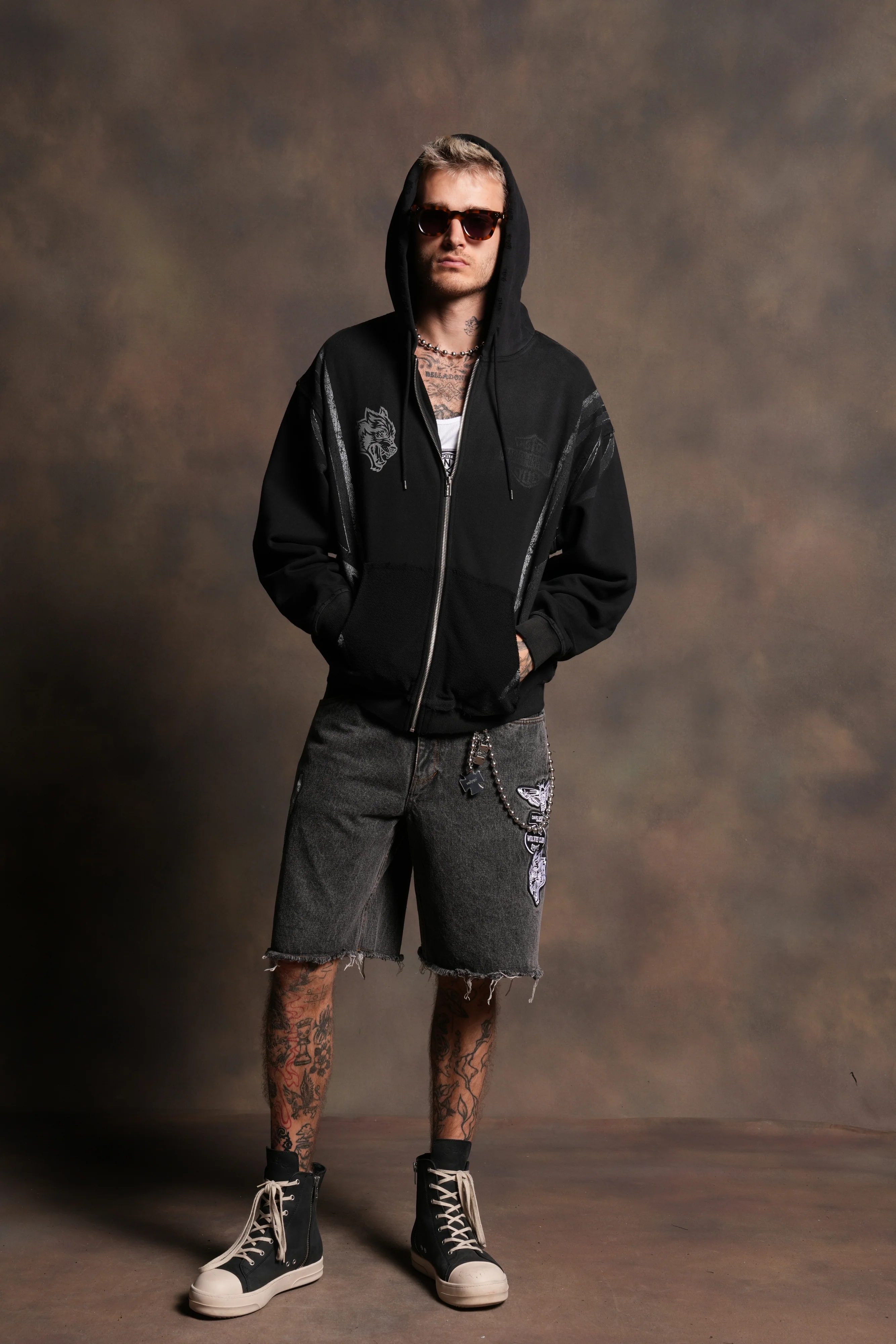 Iron Sakura Grunge Moatis Zip Hoodie in Black Drift Wash - Image 5