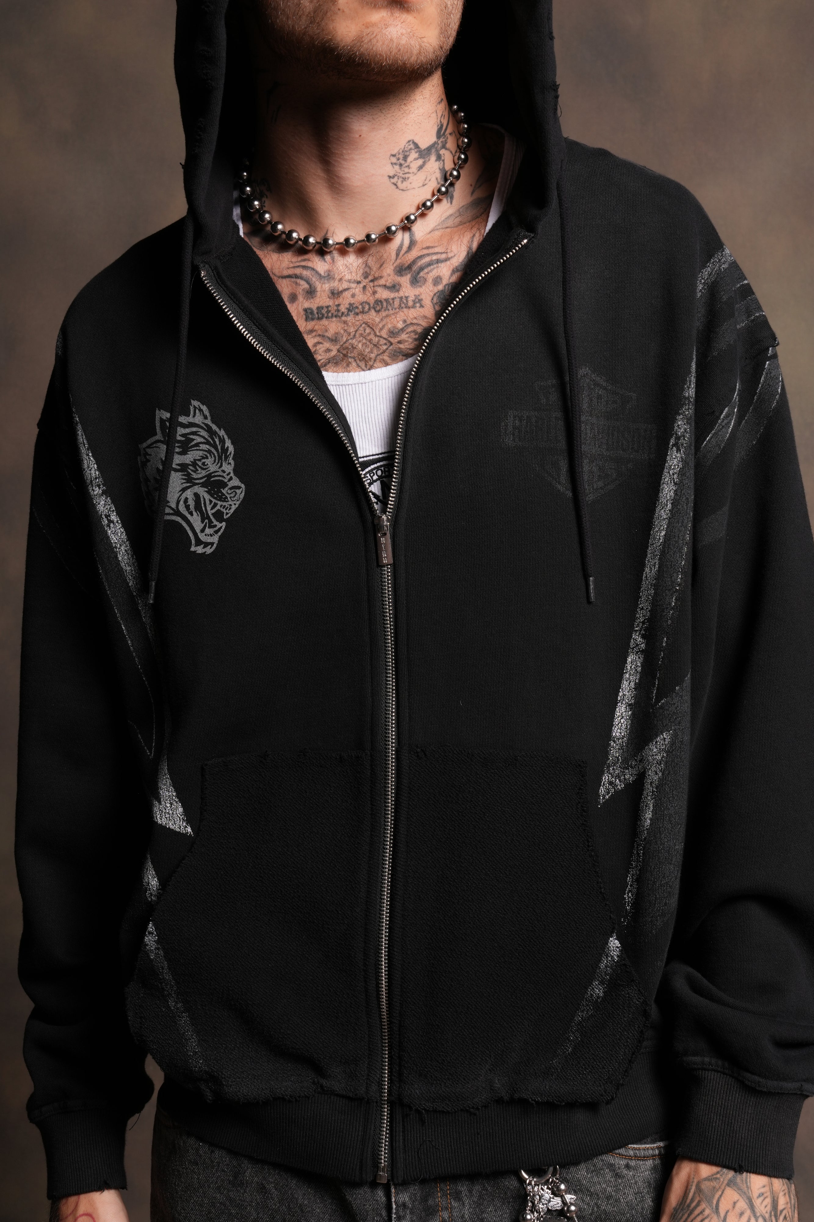 Iron Sakura Grunge Moatis Zip Hoodie in Black Drift Wash - Image 7