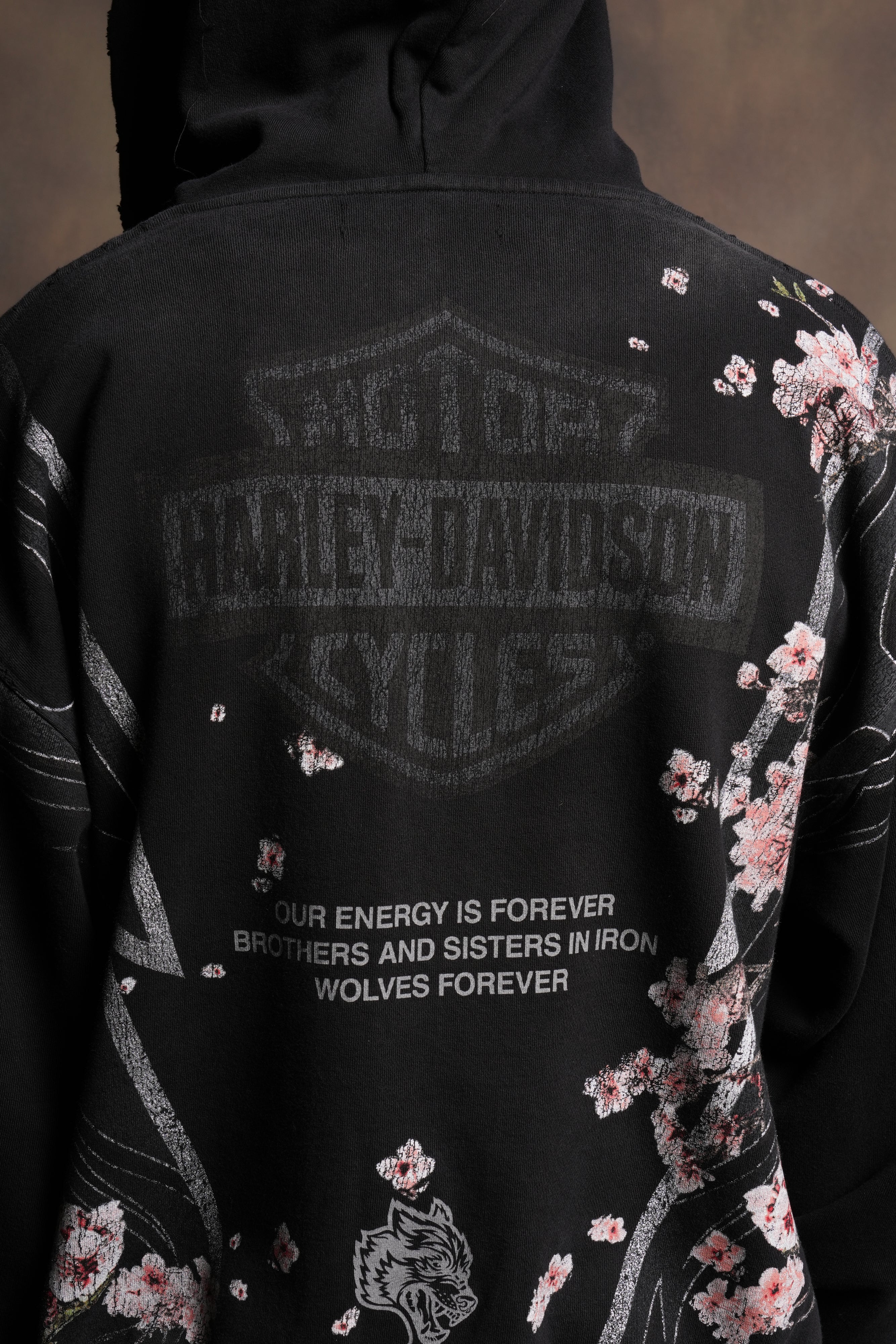 Iron Sakura Grunge Moatis Zip Hoodie in Black Drift Wash - Image 8